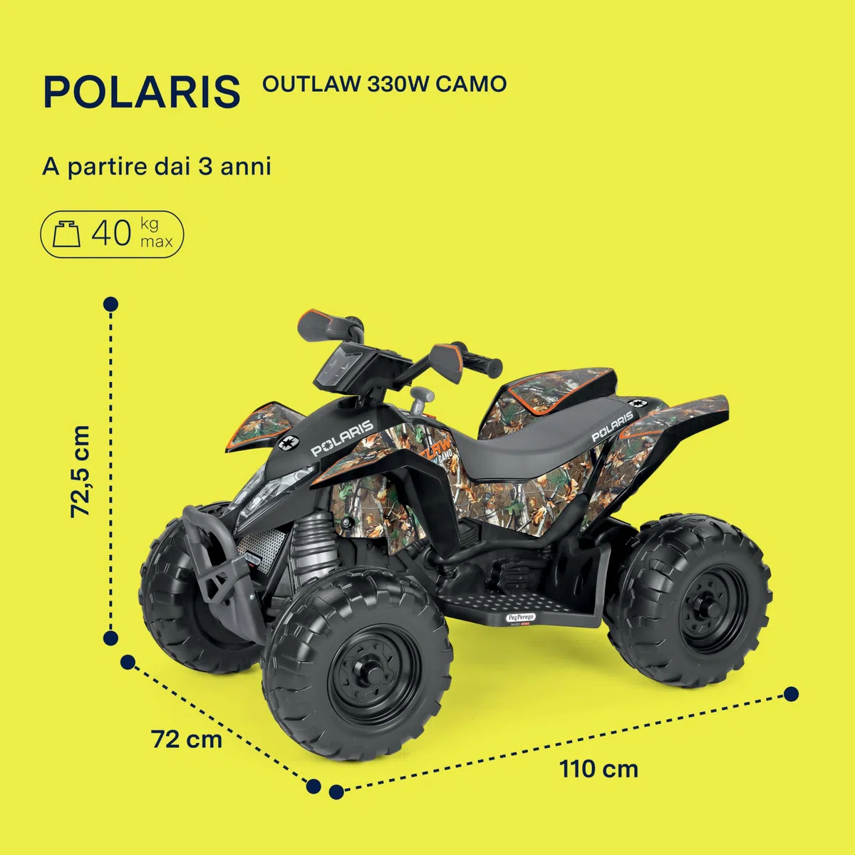 Polaris Outlaw 330W Camo Quad Elettrico per Bambini 12V