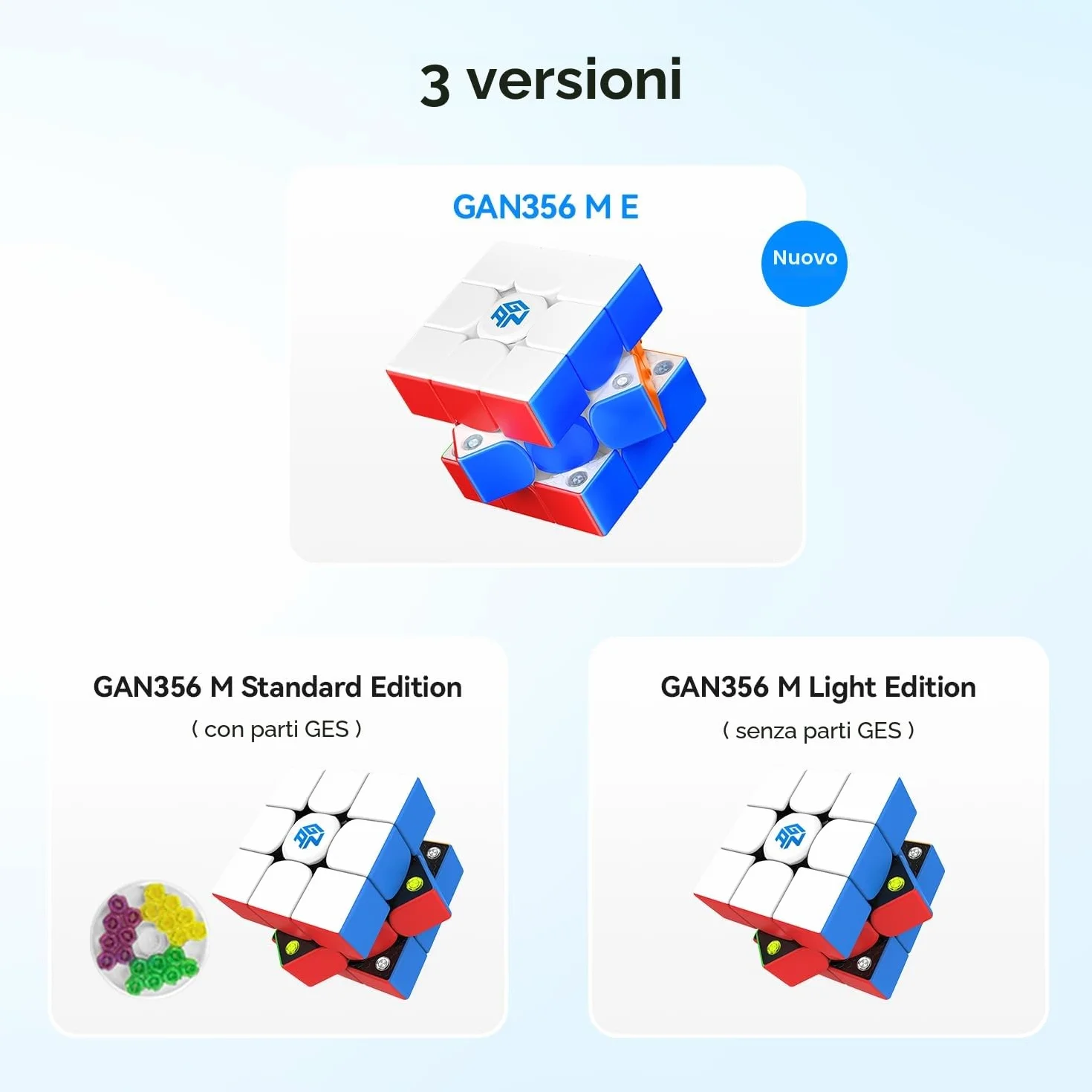 GAN 356ME Cubo di Velocità Professionale 3x3 Cubo Magnetico, Speed Cube con 12 Livelli di Regolazione della Tensione, Cubo GAN 3x3 con 48 Capsule Magnetiche, Allenamento e Competizione