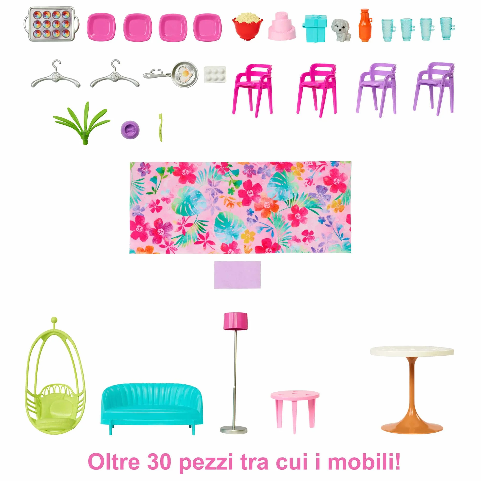 Barbie - Casa di Malibu (106 cm) playset casa delle bambole con 2 piani, 6 stanze, ascensore altalena e più di 30 pezzi, Giocattolo per Bambini 3+ Anni, HCD50