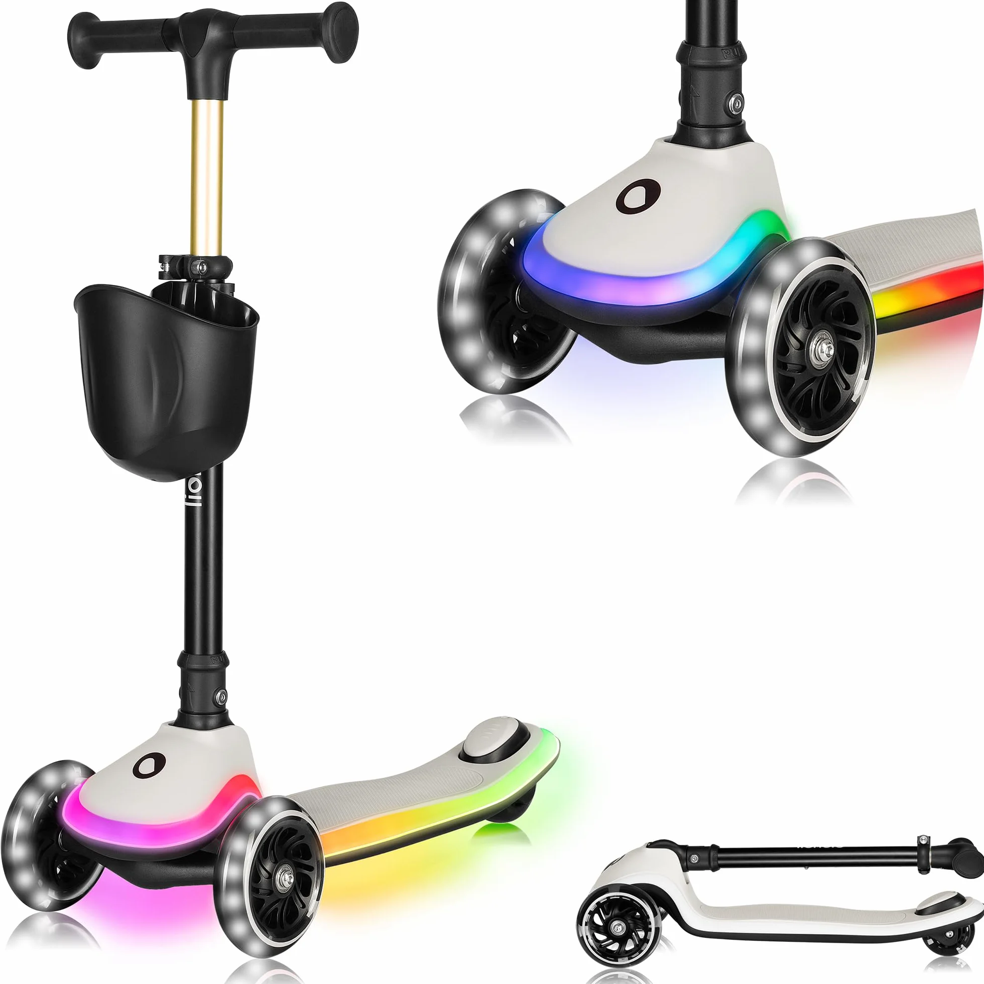 LIONELO Monopattino Bambino a 3 Ruote MEY per bambini da 3 anni fino a 50kg, Monopattino per Bambini con Illuminata e Ruote a LED, Altezza Regolabile, Pedana Antiscivolo, laggero, Cestino