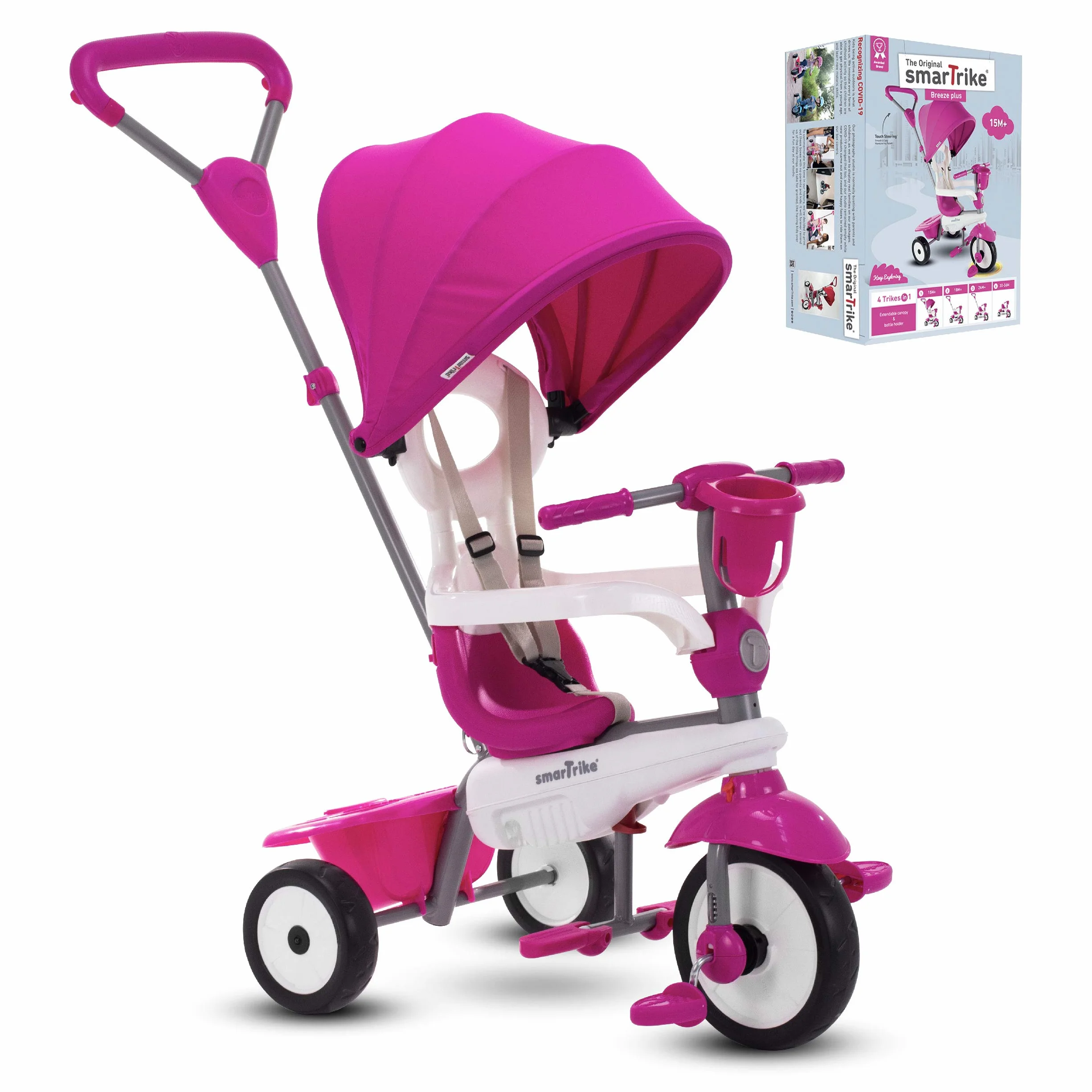 smarTrike Breeze Plus Triciclo per Bambini di età 1,2,3 anni - Triciclo 4 in 1 Multi-stadio, Rosa Principessa