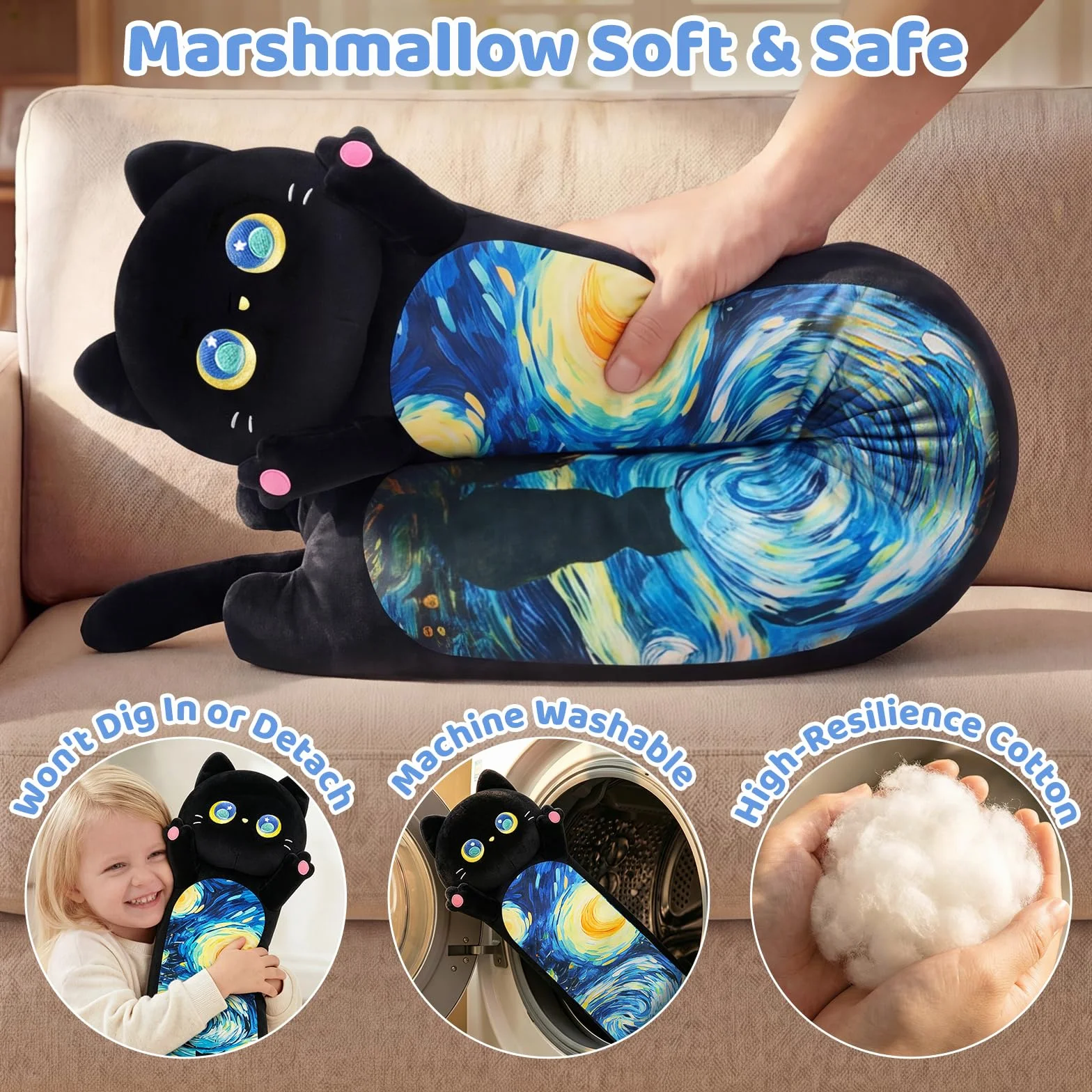 Mewaii Peluche Gatto Cuscino Lungo per Bambina 110CM Pupazzo Kawaii Giocattoli Gigante Abbraccio Morbido Cuscino Giocattolo Compleanno Regali per Lei Ragazza
