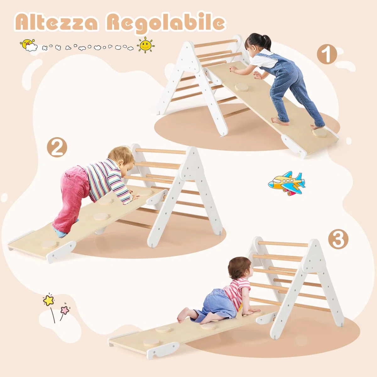 COSTWAY Telaio da Arrampicata per Bambini, Triangolo Pieghevole con Arco e Salita, Bianco
