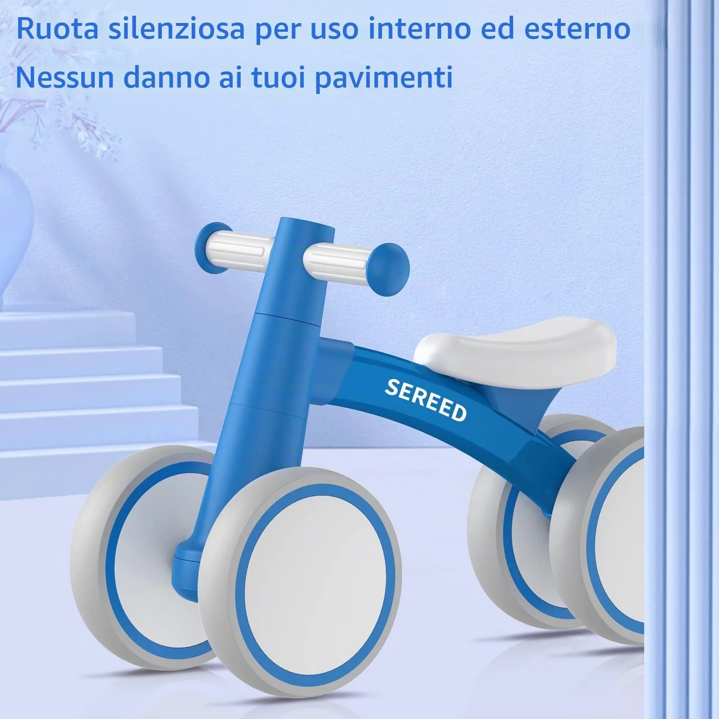 SEREED Bicicletta per bambini a partire da 1 anno, giocattolo per bambini da 12 a 24 mesi, prima bicicletta senza pedale con 4 ruote per ragazzi e ragazze, regalo di primo compleanno