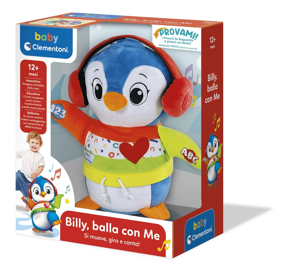 Clementoni Baby Billy Balla con Me Peluche Interattivo Parlante Canzoncine Filastrocche Bambini 12+ Mesi