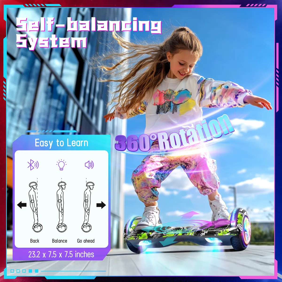 SISIGAD Self-balancing Hoverboard Bluetooth Coloured LED Lights Gifts for Children