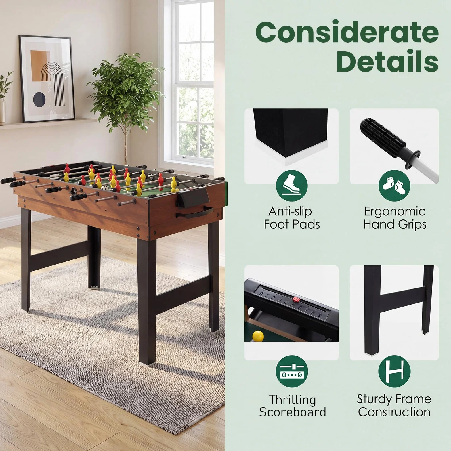 HOMASIS 4 in 1 Tavolo Multigioco con Calcio Balilla, Biliardo, Hockey e Ping Pong, Tavolo da Gioco in Legno per Bambini e Adulti con Accessori, Calcetto da per Casa, Bar, Ufficio