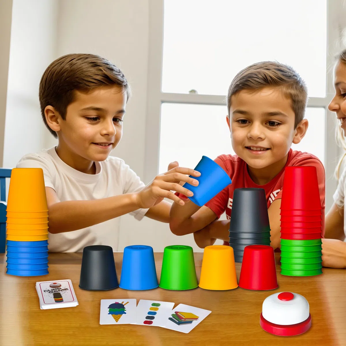 Parez Toys Quick Stacking Cups, Gioco di Tazze Impilabili, Giochi di Velocità, Giocattoli Interattivi con 24 Carte e 30 Tazze