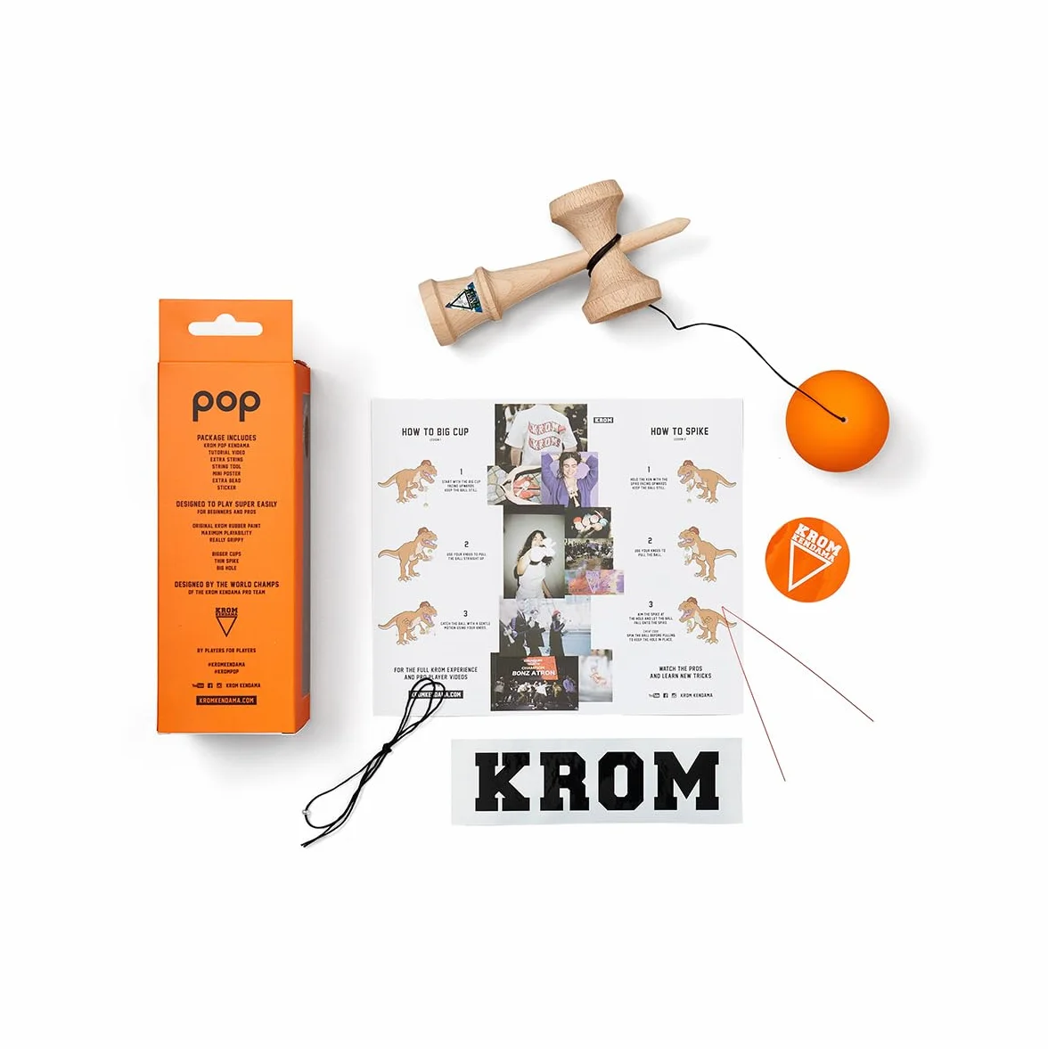 KROM Kendama Gioco - Pop Arancia - Equilibrio impeccabile - Abilità Cognitive migliorate - Equilibrio, riflessi e creatività migliorati - Modello Kendama PRO Fatto per Principianti e Professionisti.