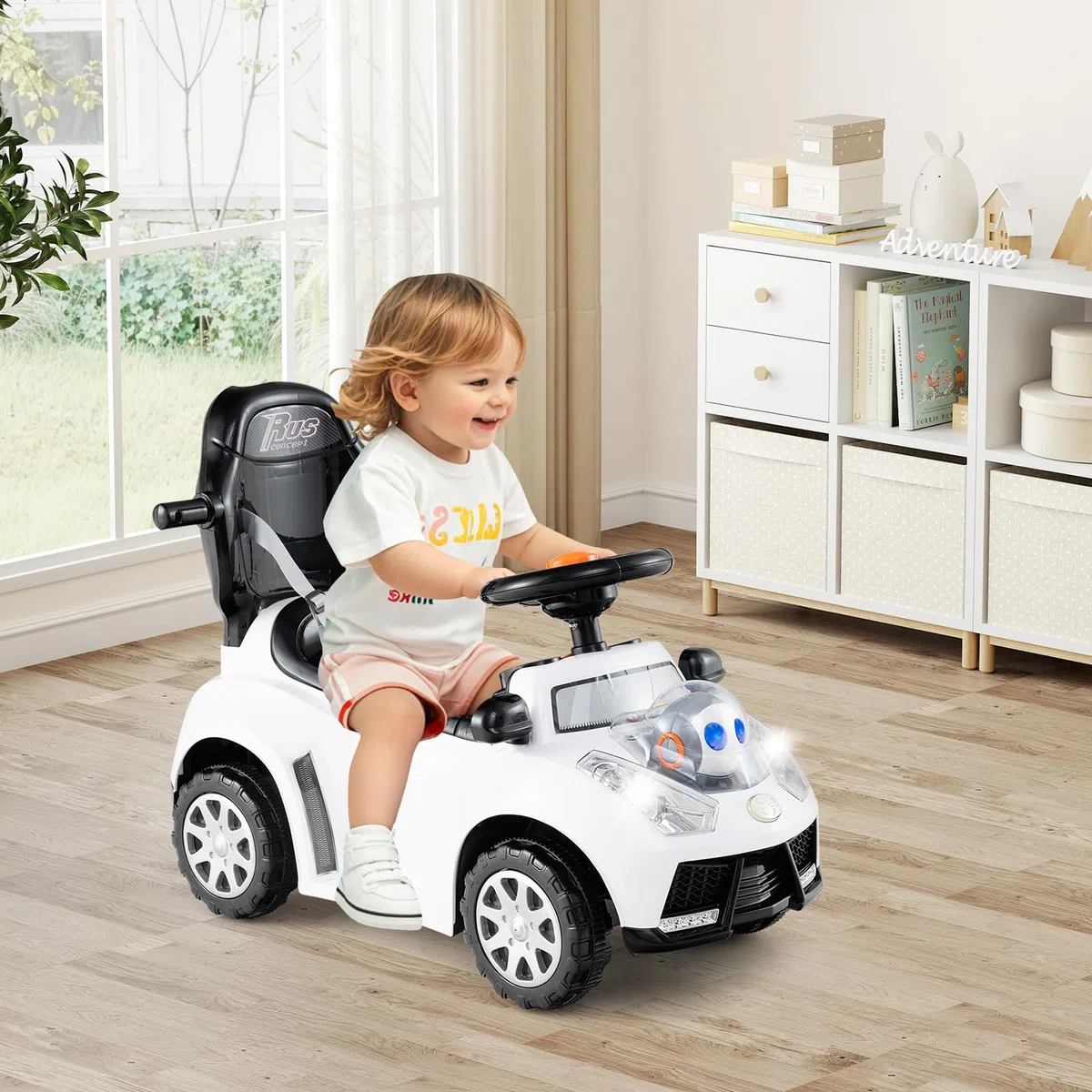 COSTWAY 3 in 1 Auto a Spinta Macchinina da Passeggio per Bambini 1+ Anni Bianco