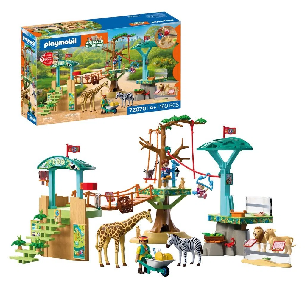 PLAYMOBIL | Animals & Friends | Zoo Parco avventura con animali | 3 piattaforme con funivia e ponte sospeso | gioco per bambini dai 4 anni in su | 72070