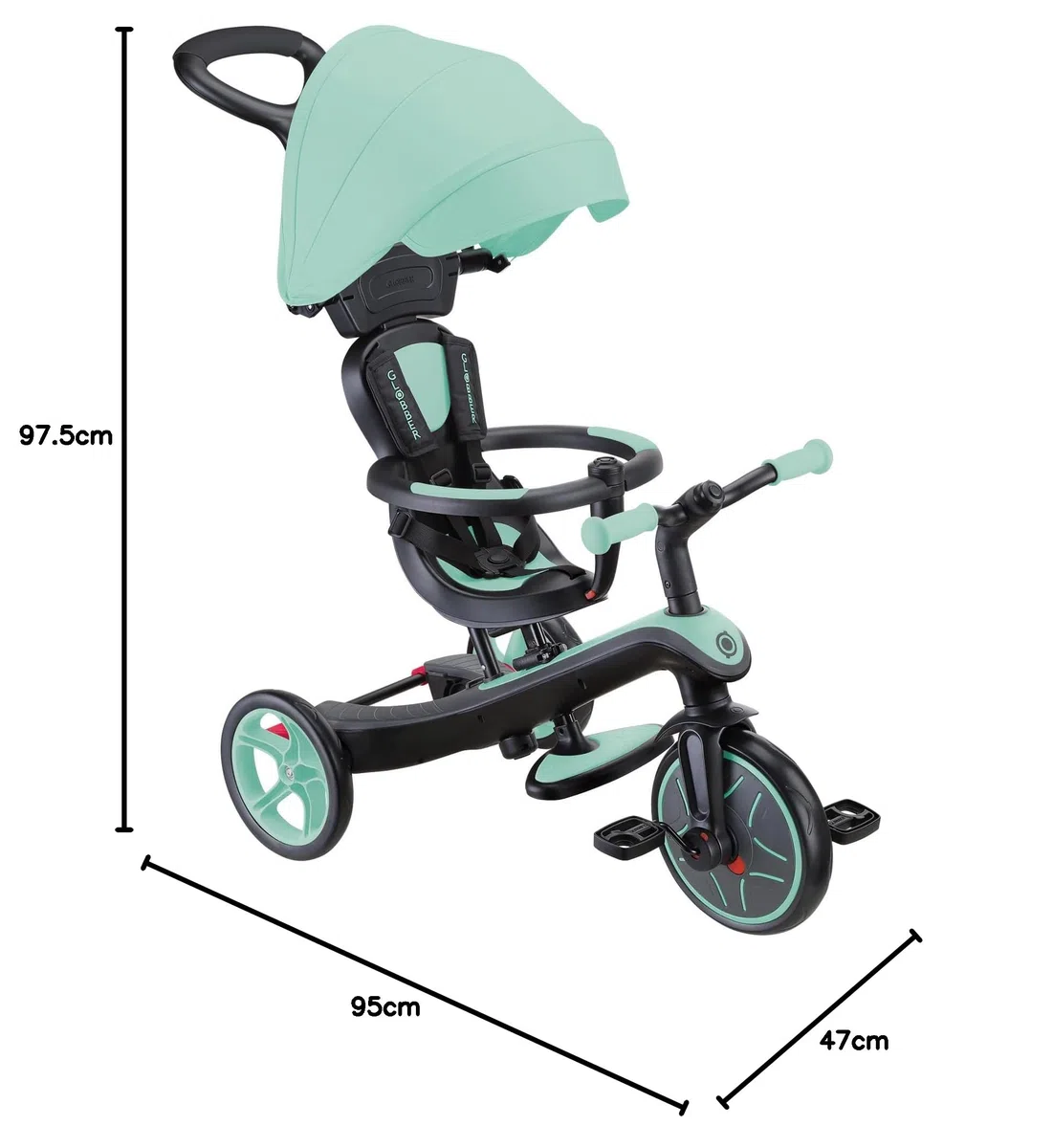 Globber - Triciclo Explorer 4 in 1 - Triciclo evolutivo e draisiano per bambini dai 10 mesi ai 5 anni, verde menta