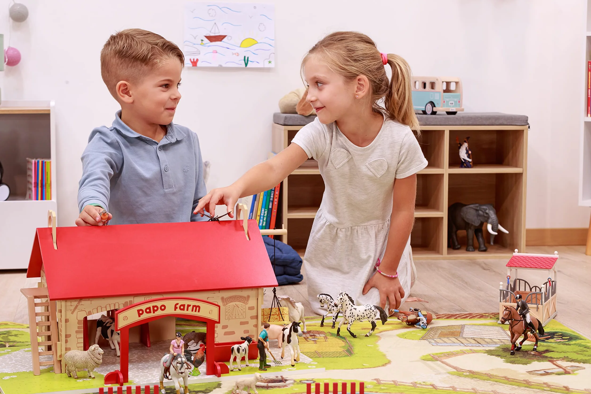 Papo - Grande Fattoria in Legno Giocattolo per Bambini - 3 Anni + - Collezione Vita in Fattoria - Gioco Creativo Universo Agricolo - Idea Regalo Giocattolo Bambina Bambino - 55 Cm X 38 Cm X 31.5 Cm