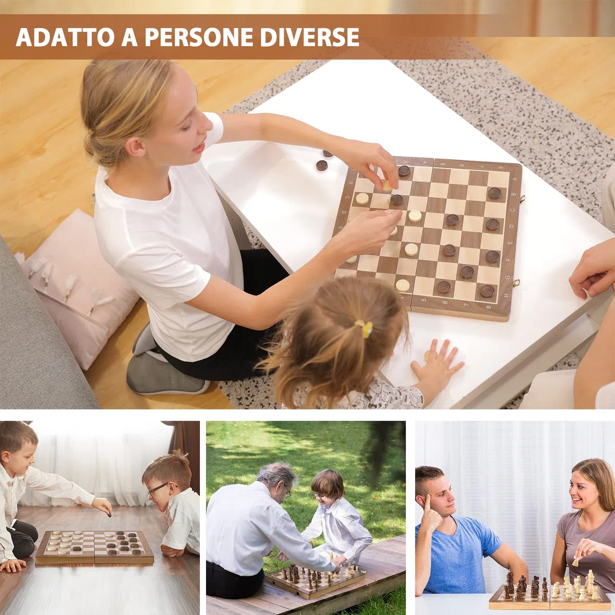 Peradix Scacchiera Magnetica Pieghevole Legno 38x38 cm 2 in 1 Dama e Scacchi da Viaggio