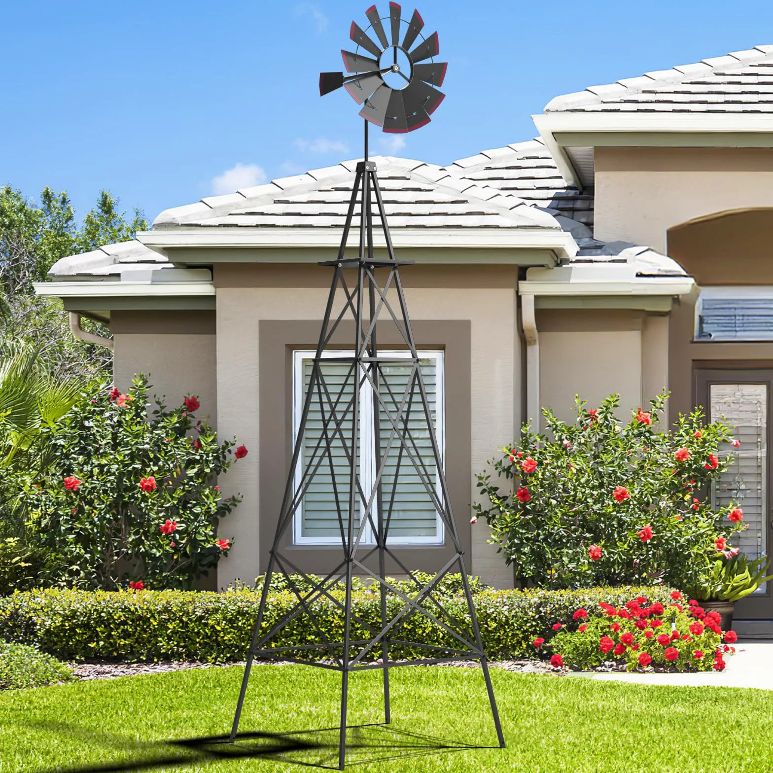 COSTWAY Mulino a Vento da Giardino 45 CM, con Cuscinetti a Sfera, Resistente alle Intemperie, Grigio