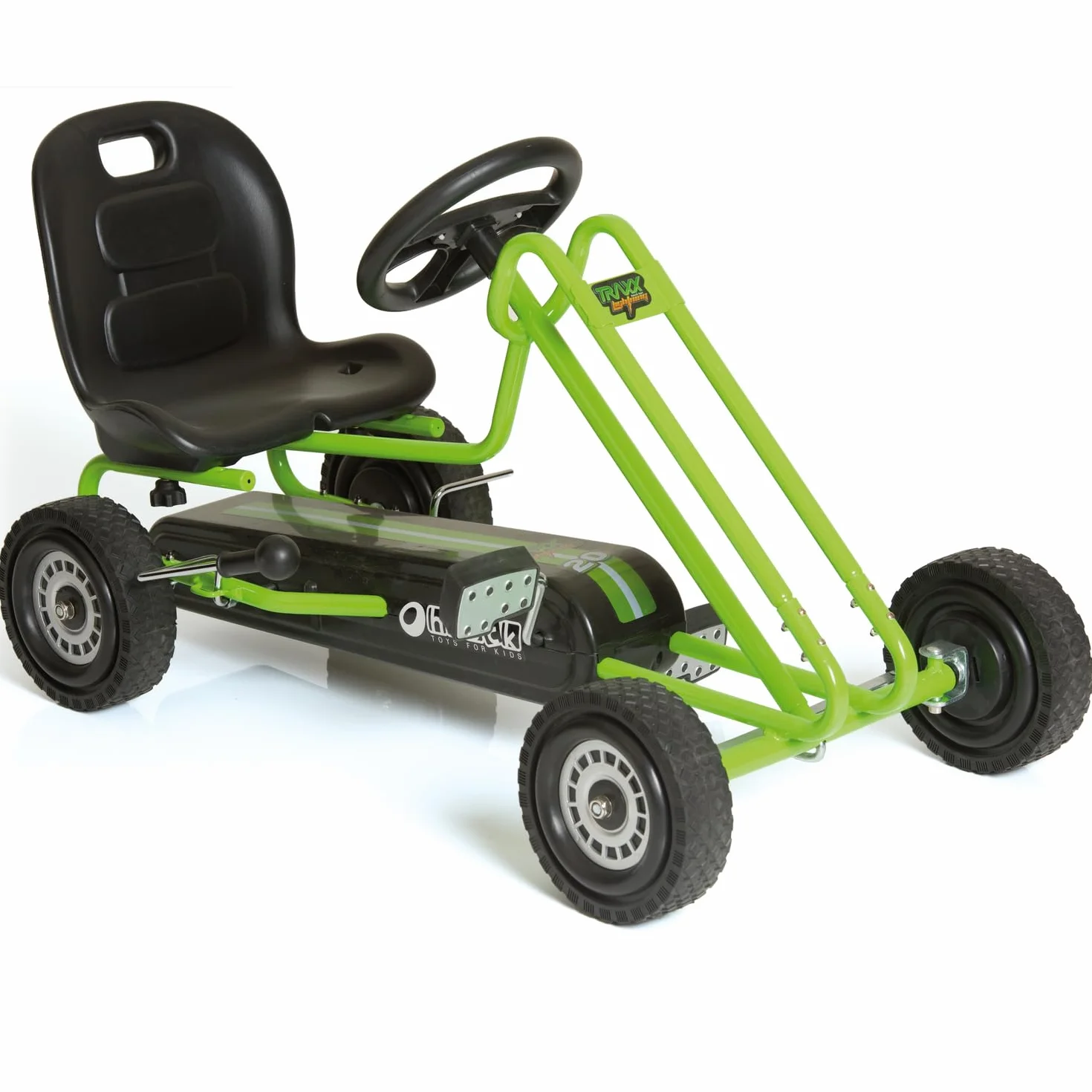 Hauck Go Kart Lightning - Macchina Cavalcabile per Bambini con Freno a Mano, Sedile Regolabile, Ruote in Gomma, Verde, fino a 50 Kg