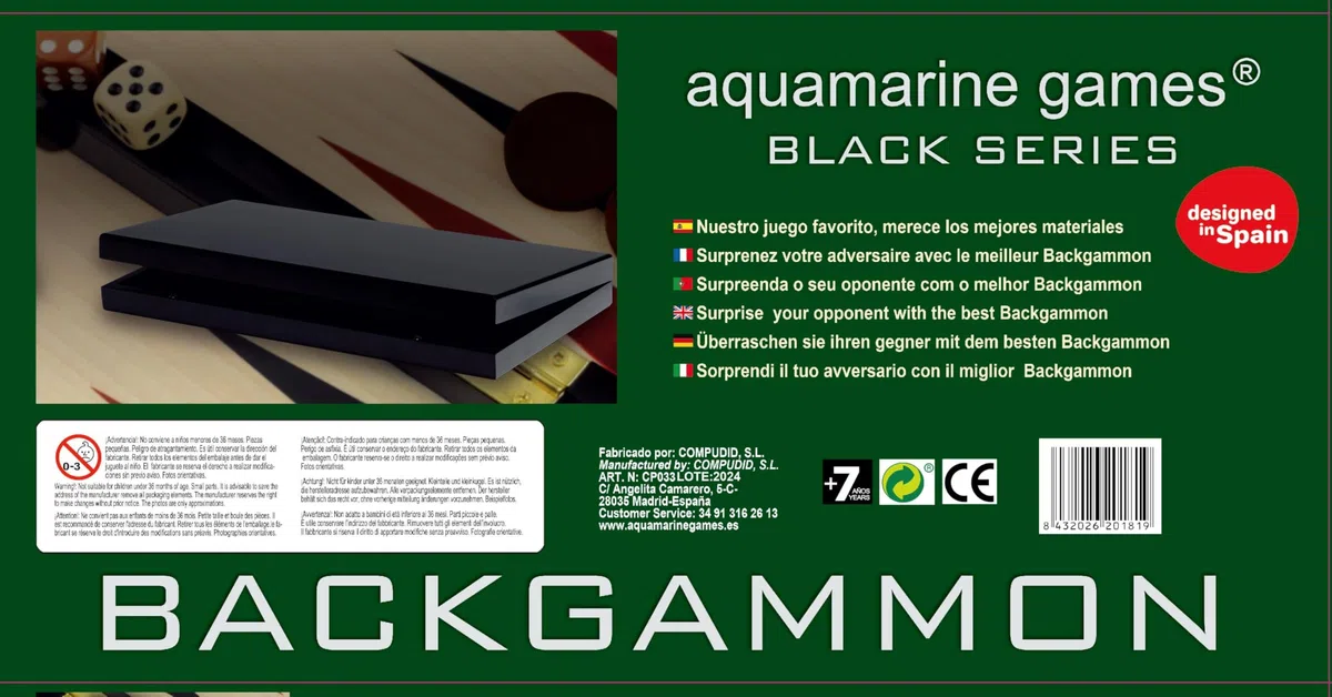 Aquamarine Games - Backgammon Black Series, nero, NO-Value (Compudid CP033)