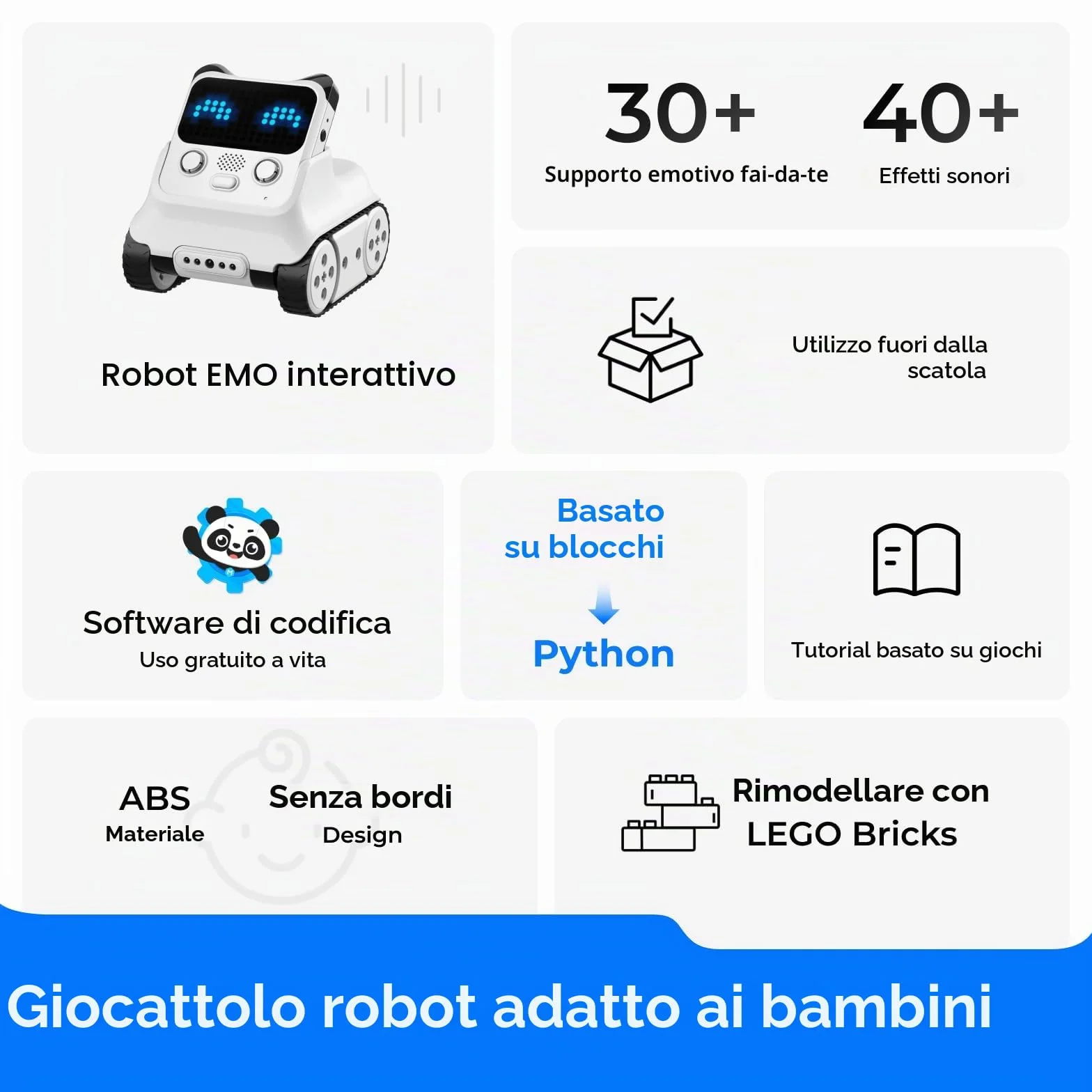 Makeblock Codey Rocky Coding Robot Giocattolo, Emo Robot Intelligente, Stem Robot Programmabile Interattivo Regalo per Bambini 6 Anni+