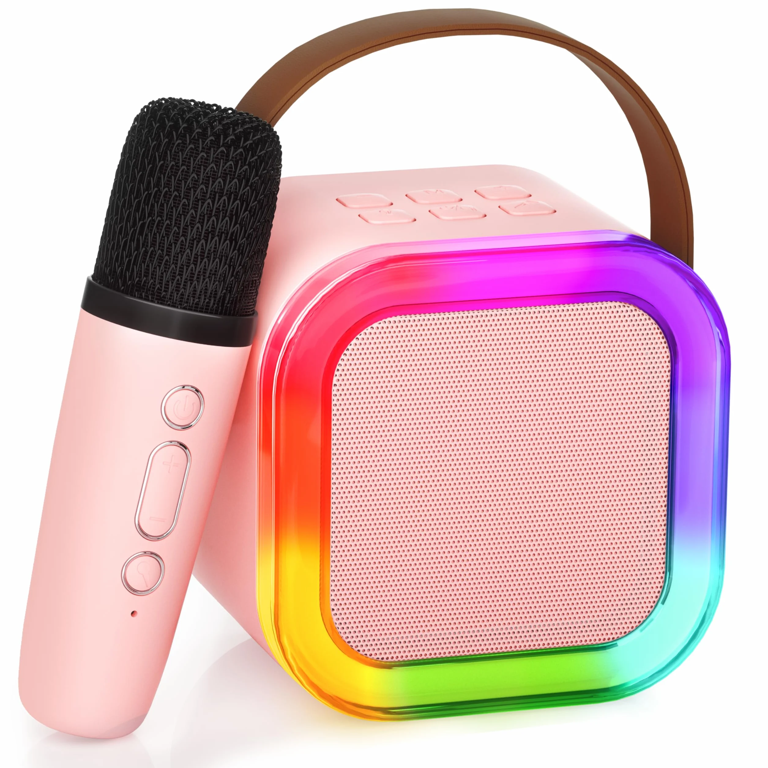 Karaoke con Microfono per Bambini 4-9 Anni, Microfono Bluetooth con Effetti Cambia Voce, Regalo Compleanno Natale Rosa