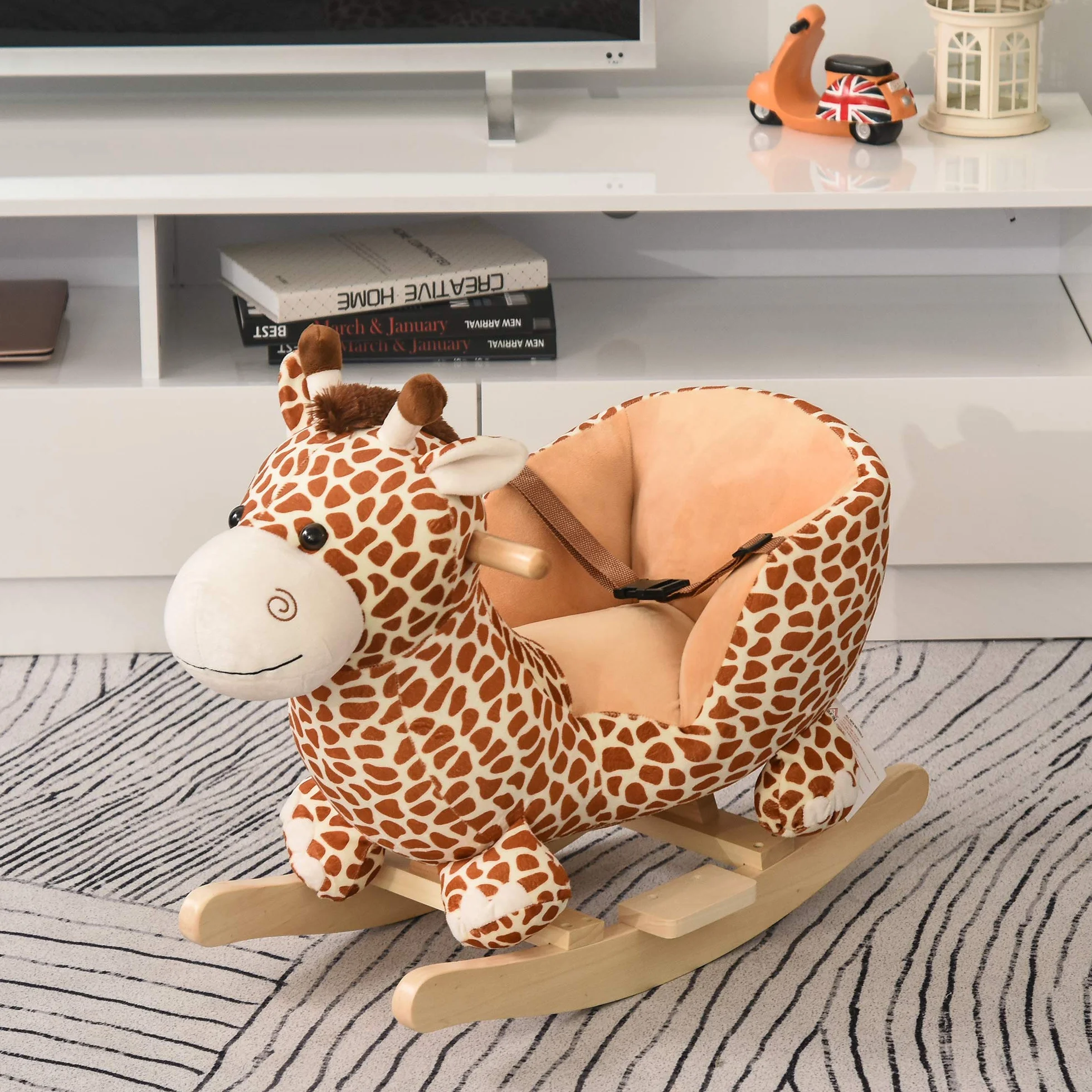 HOMCOM Cavallo a Dondolo in Legno Giraffa per i Bambini 60x33x45cm