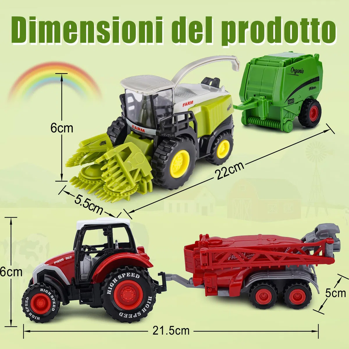 VBACALA Set Trattore Giocattolo Fattoria Pressofuso,Trattore con Rimorchio Mietitrebbia per Bambini, Veicolo Agricolo a Trazione Posteriore Modello,Giocattolo da Regalo per Ragazzi e Ragazze 3+ Anni