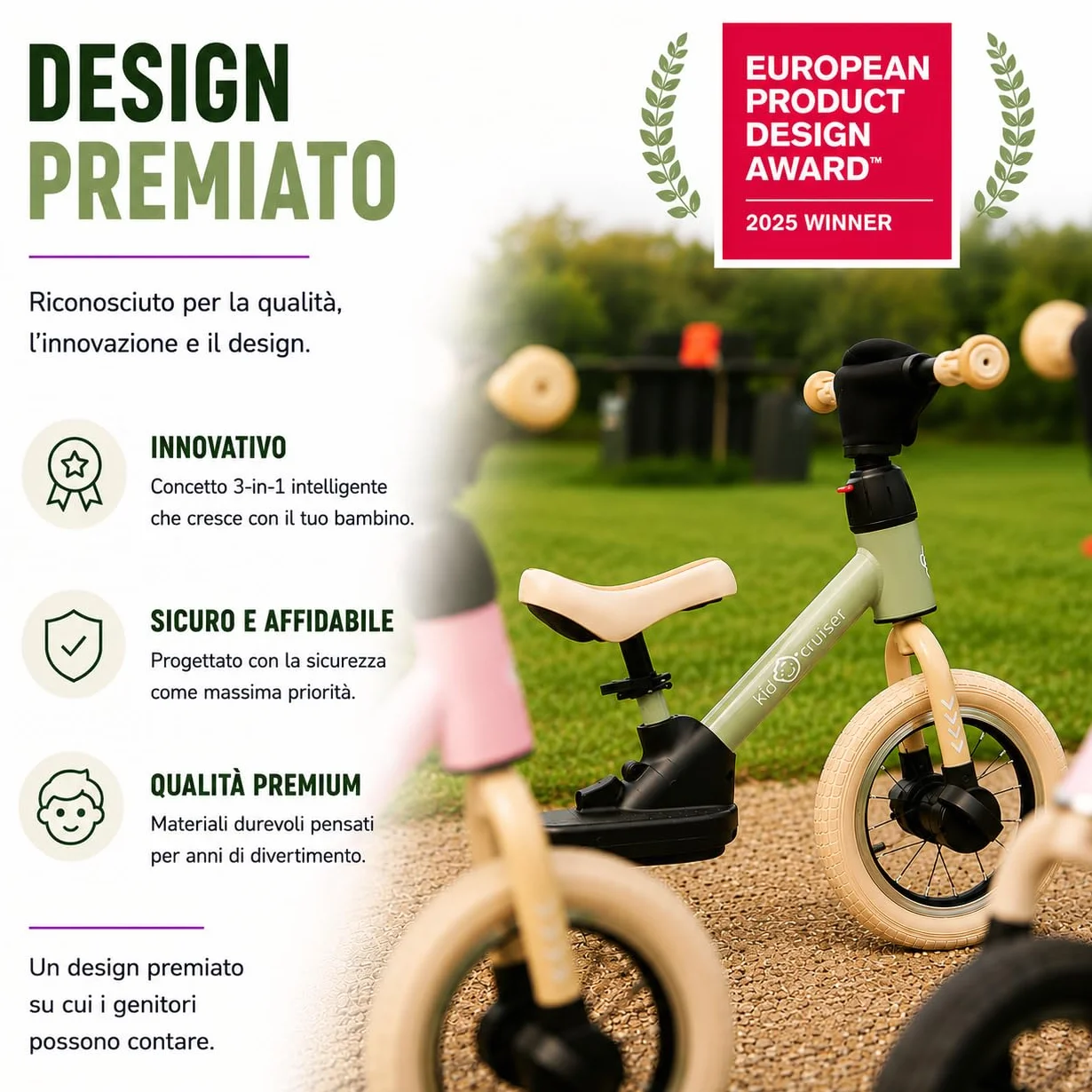 Kidcruiser Pedalplay bicicletta senza pedali 2 anni 3‑in‑1 con rotelle LED e pedali, telaio modulare