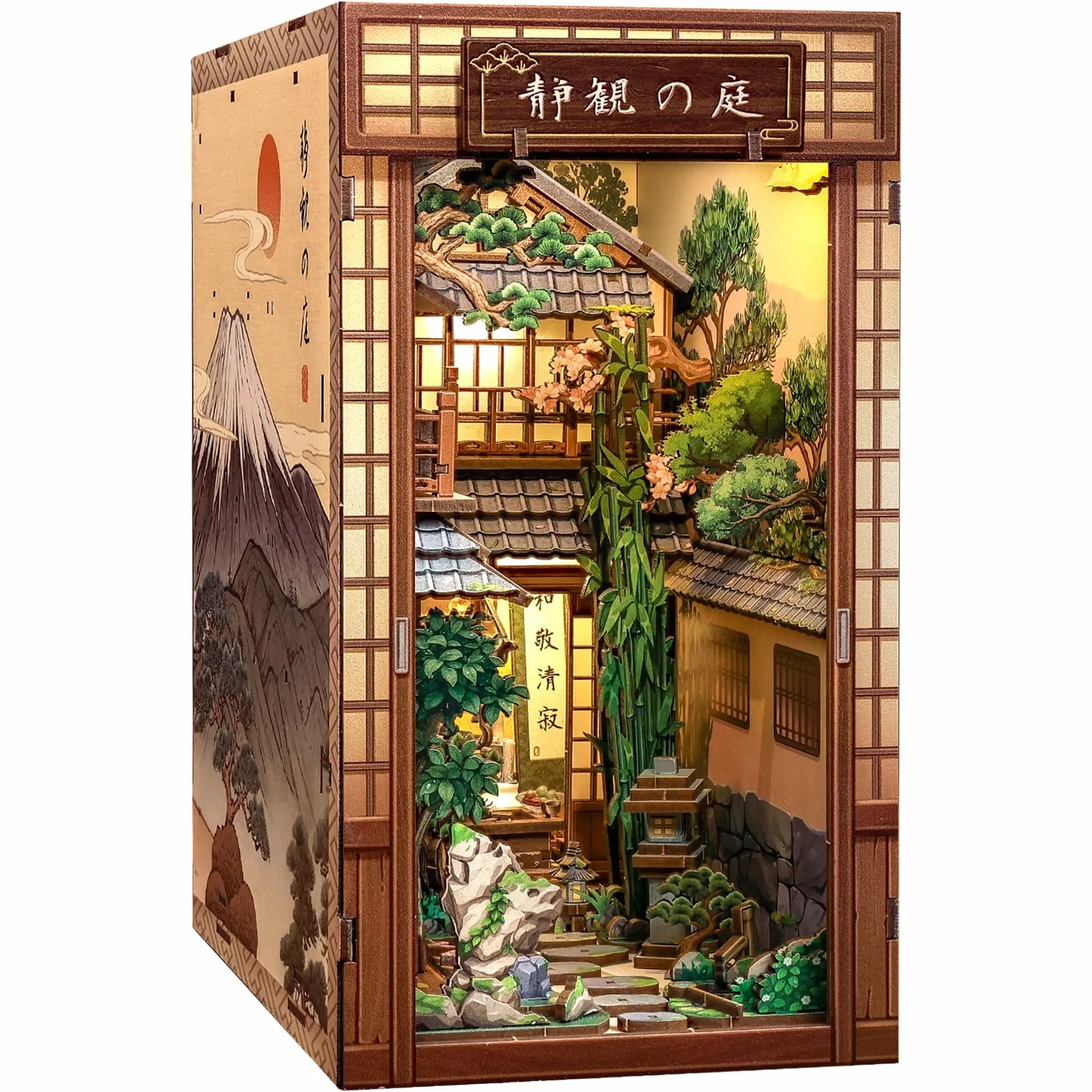 CUTEBEE Book Nook - Kit per casa delle bambole per adulti, casa giapponese in miniatura con luce LED, decorazione per libreria, regalo unico (cortile sereno)