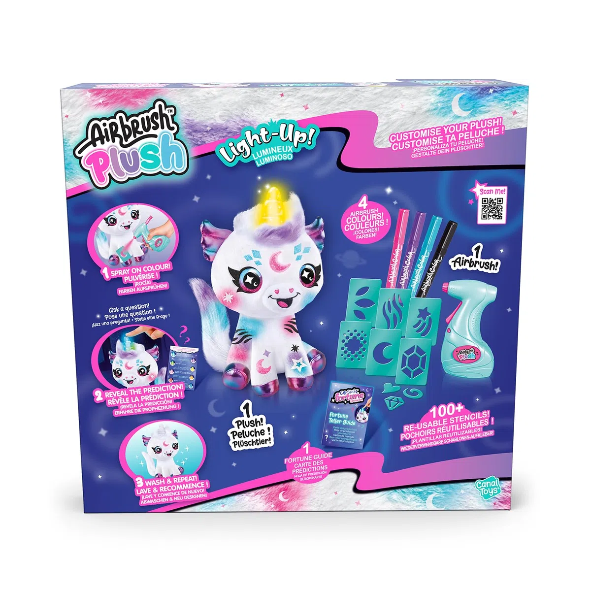 Peluche unicorno cosmico personalizzabile bianco con corno magico