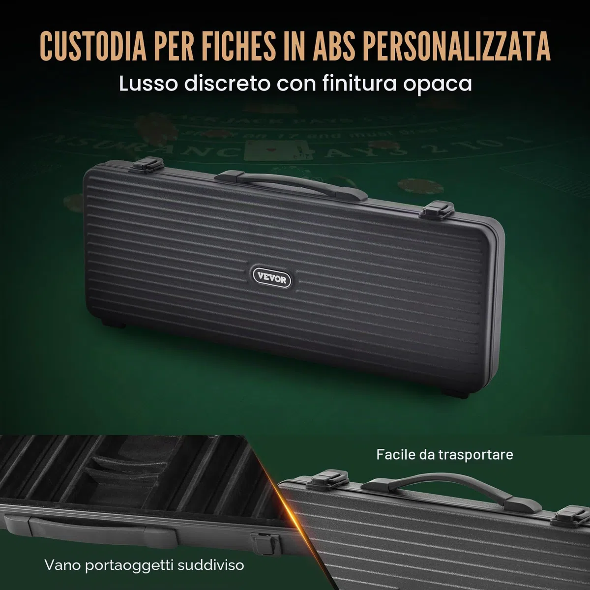 VEVOR Set di Fiches da Poker, Set Poker 500 Pezzi, Set Completo Fiches Carte da Giochi in Argilla con Valigetta in ABS, Fiches da Poker 9-10 Giocatori, Carte, Bottoni Dadi per Texas Hold'em, Blackjack