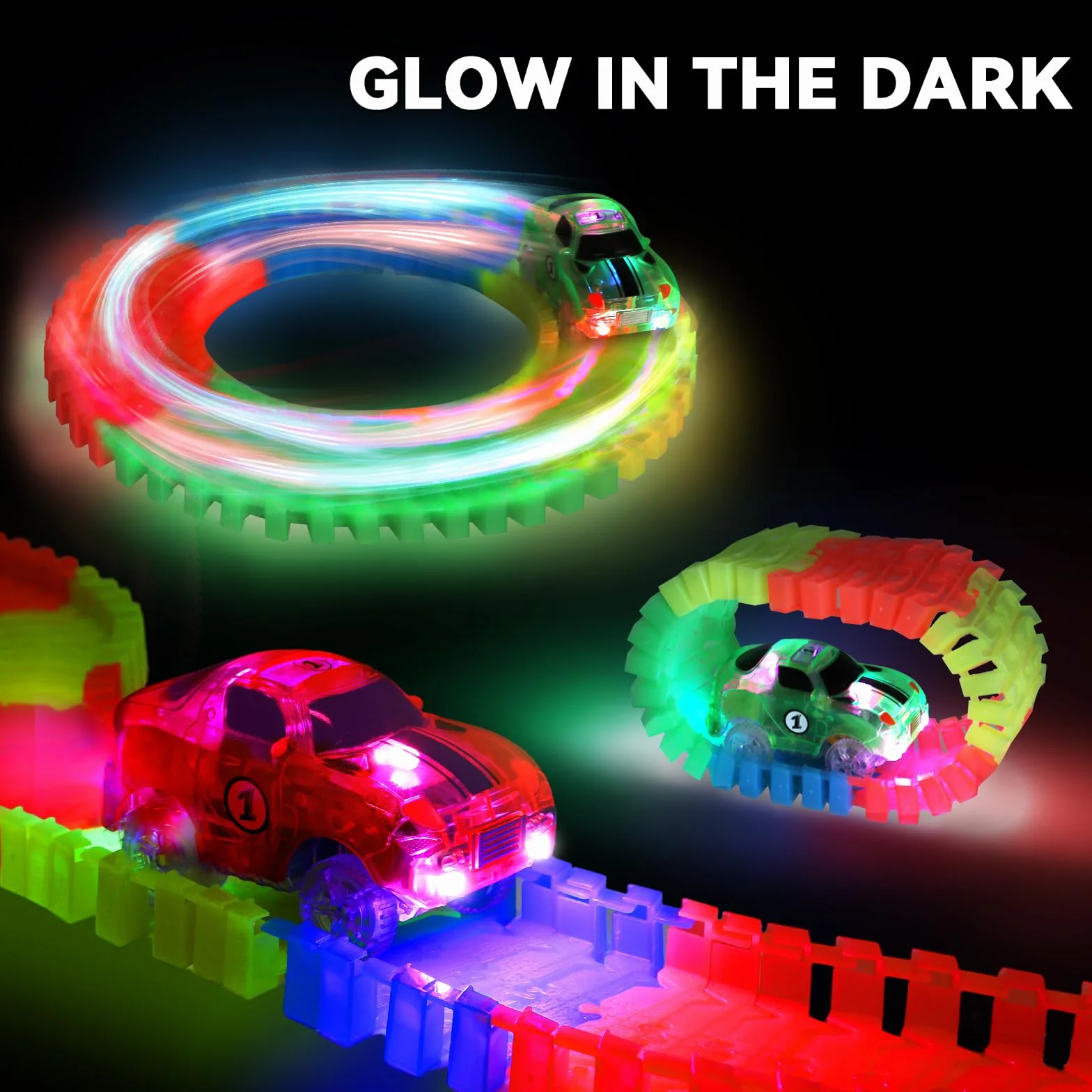 Pista Macchinine Luminosa Elettriche Auto Giocattolo Flessibile Pista Macchinine Colorate Carrera 240 Pezzi con 2 Glow Cars Macchinine Giocattolo per Bambini 3 4 5 6 Anni