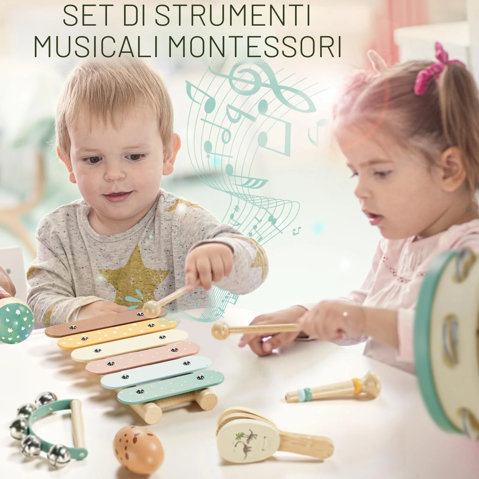 Lehoo Castle Strumenti Musicali Bambini 1 Anno, 8 in 1 Giochi Legno Montessori Sensoriale con Maracas Xilofono Tamburello Gioco Bambi Bimba 2 3 4 5 6 Anni, Educativi Interattivo Regalo