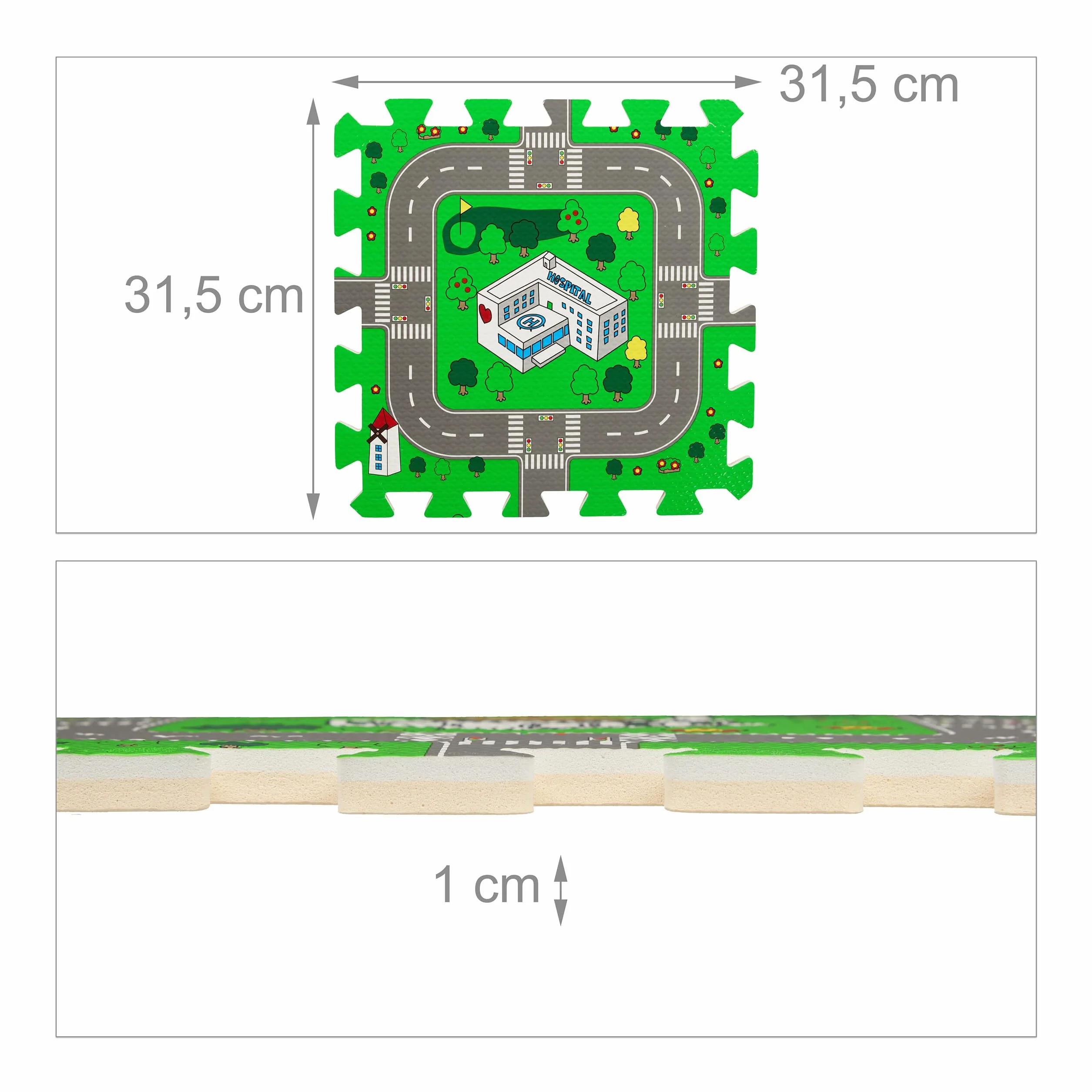 Relaxdays Tappeto Gioco Bambini Puzzle 18 Tasselli Design Strade 178,5 x 90 cm Multicolore