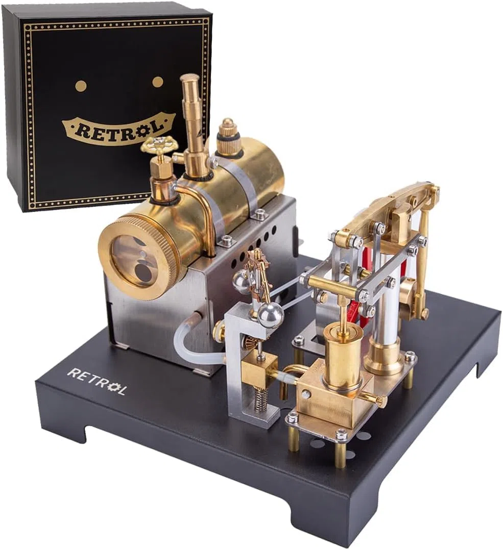 NULA Set da costruzione modello di motore a vapore a trave, mini motore in metallo retrò in metallo modellismo macchina a vapore stazionaria con caldaia orizzontale per gli amanti delle macchine a