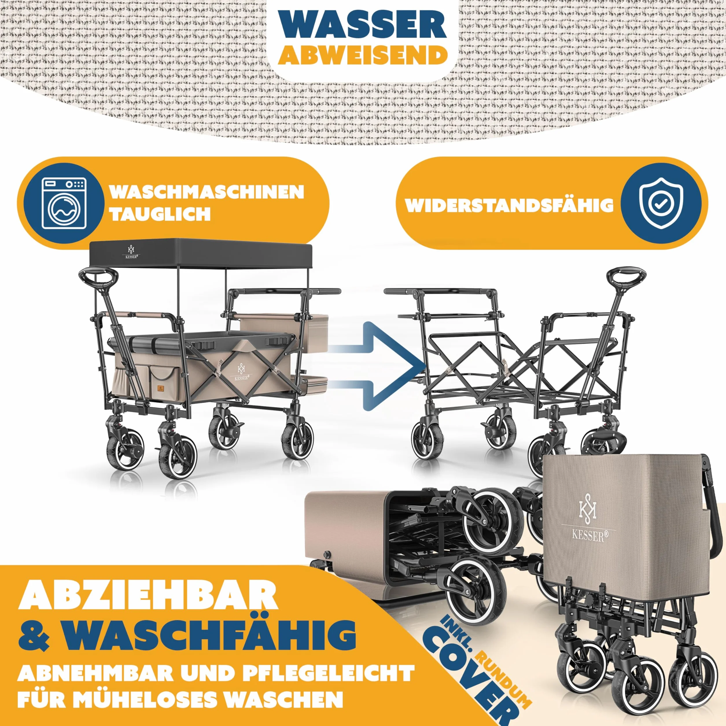 KESSER GTS-9100 - Carrello pieghevole con tetto, portata fino a 150 kg, con ruote in gomma dura e freni di stazionamento anteriore/posteriore, con serratura, copertura, intemperie e protezione da