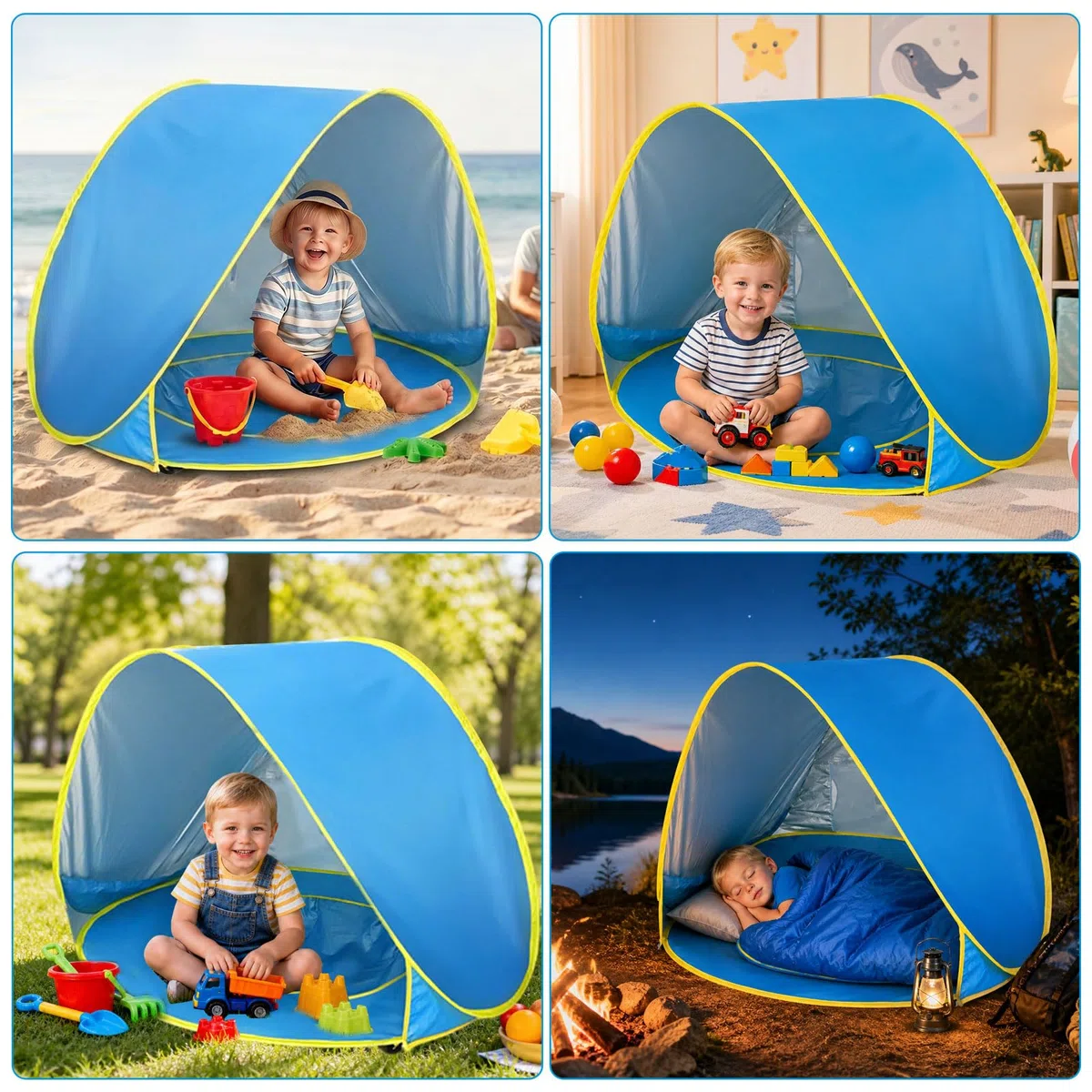 Tenda da Spiaggia Baby Pop Up Anti UV UPF 50+ con Mini Piscina Separabile Portatile per Bambini Blu