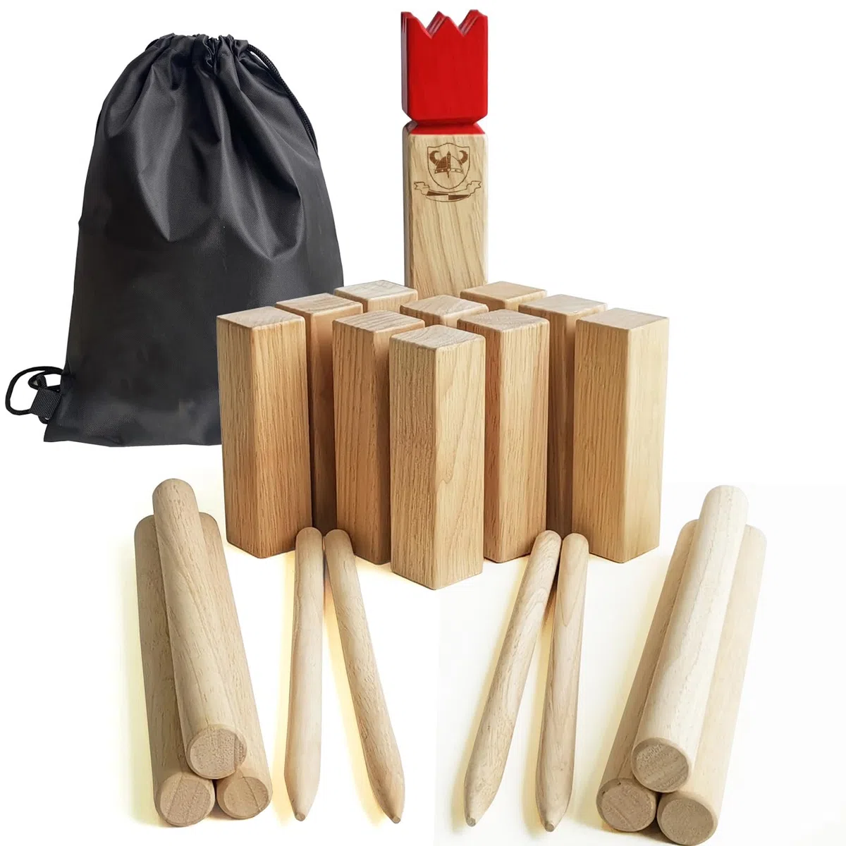 Jac & Mok Kubb - Set di giochi vichinghi in legno duro, giochi all'aperto (Kubb rosso, 5 x 5 x 30 cm, king size)