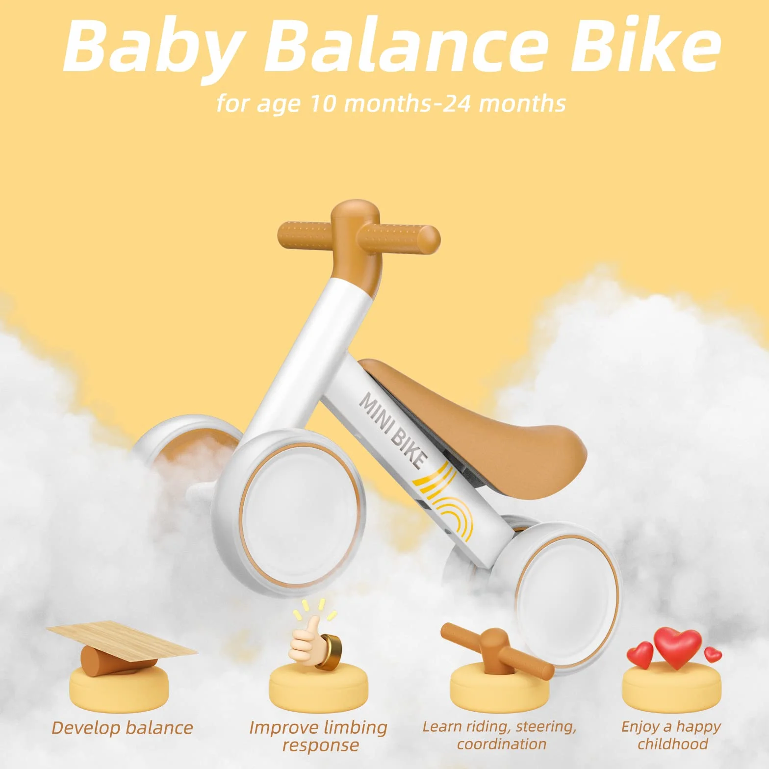 KORIMEFA Bicicletta Senza Pedali per 1 Anni Bicicletta Equilibrio per Bambini 12-24 Mesi Baby Walkers Regalo per ragazzi e ragazze Giochi Bambini Prima Bici Regalo