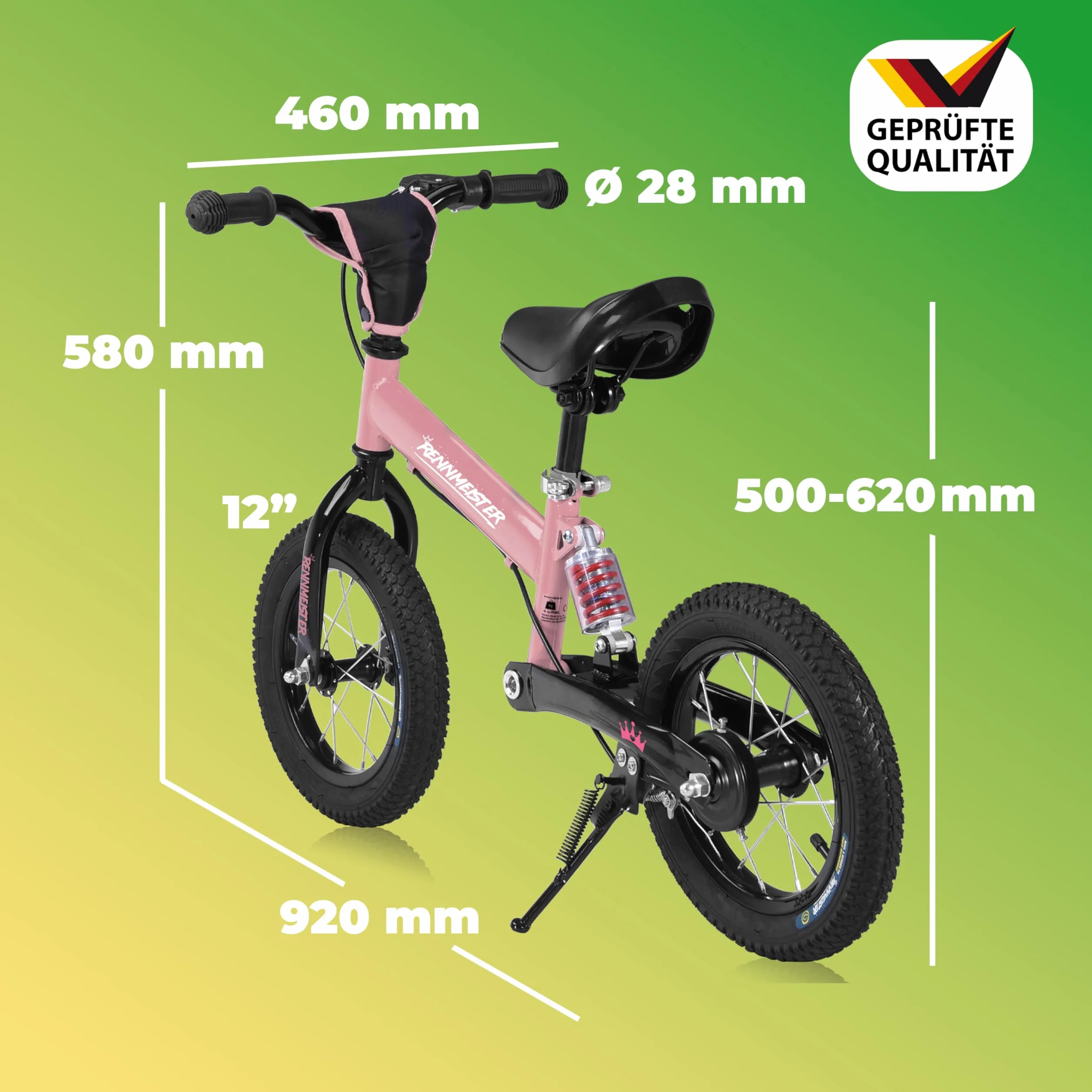 Bici per bambini da 2 Anni Ruota Apprendimento Freno Protezione dagli Urti Max Carico 50 kg Impugnature in Gomma, Fuchsia