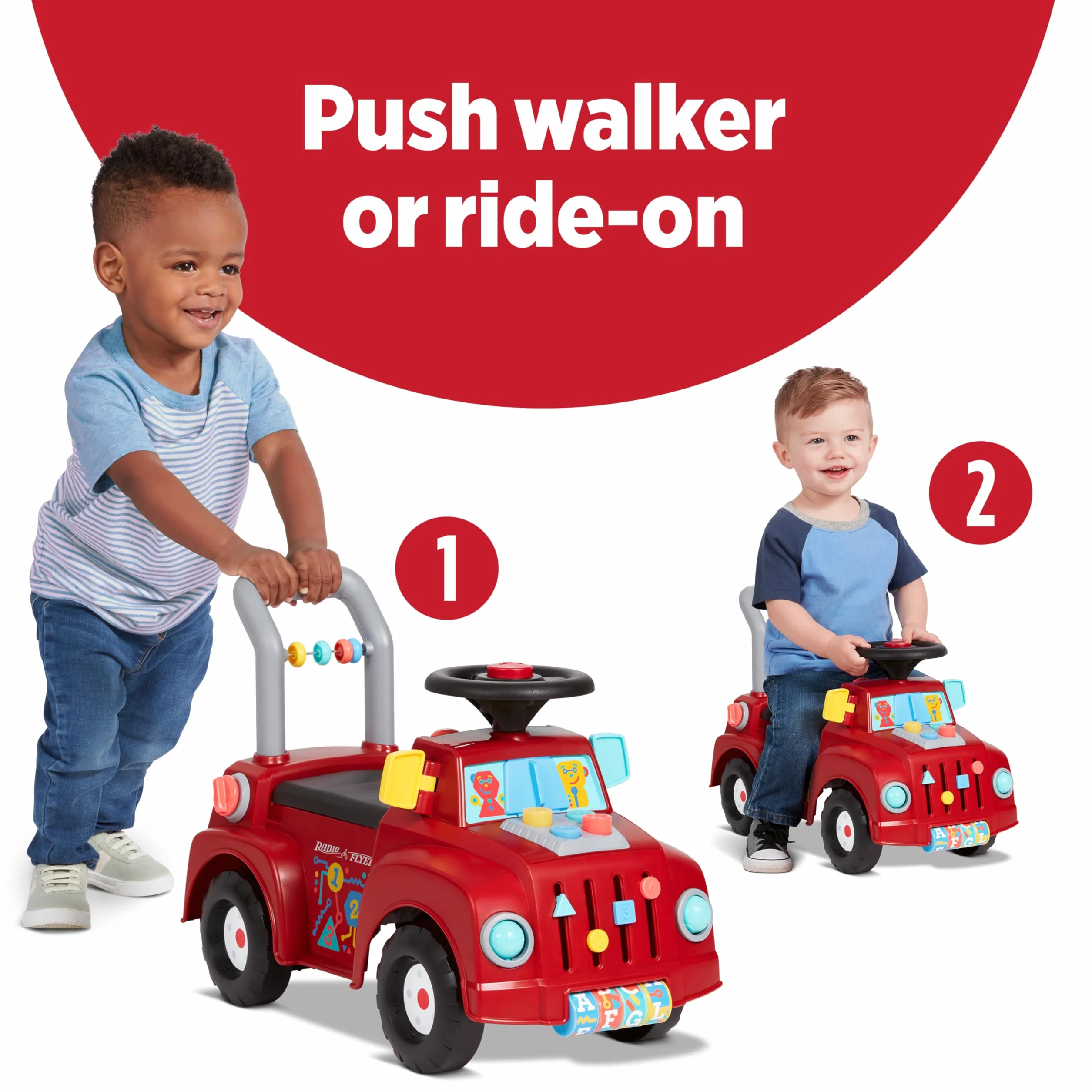 Radio Flyer camioncino con luci e suoni, giocattolo cavalcabile per bambini da 1 a 3 anni, rosso