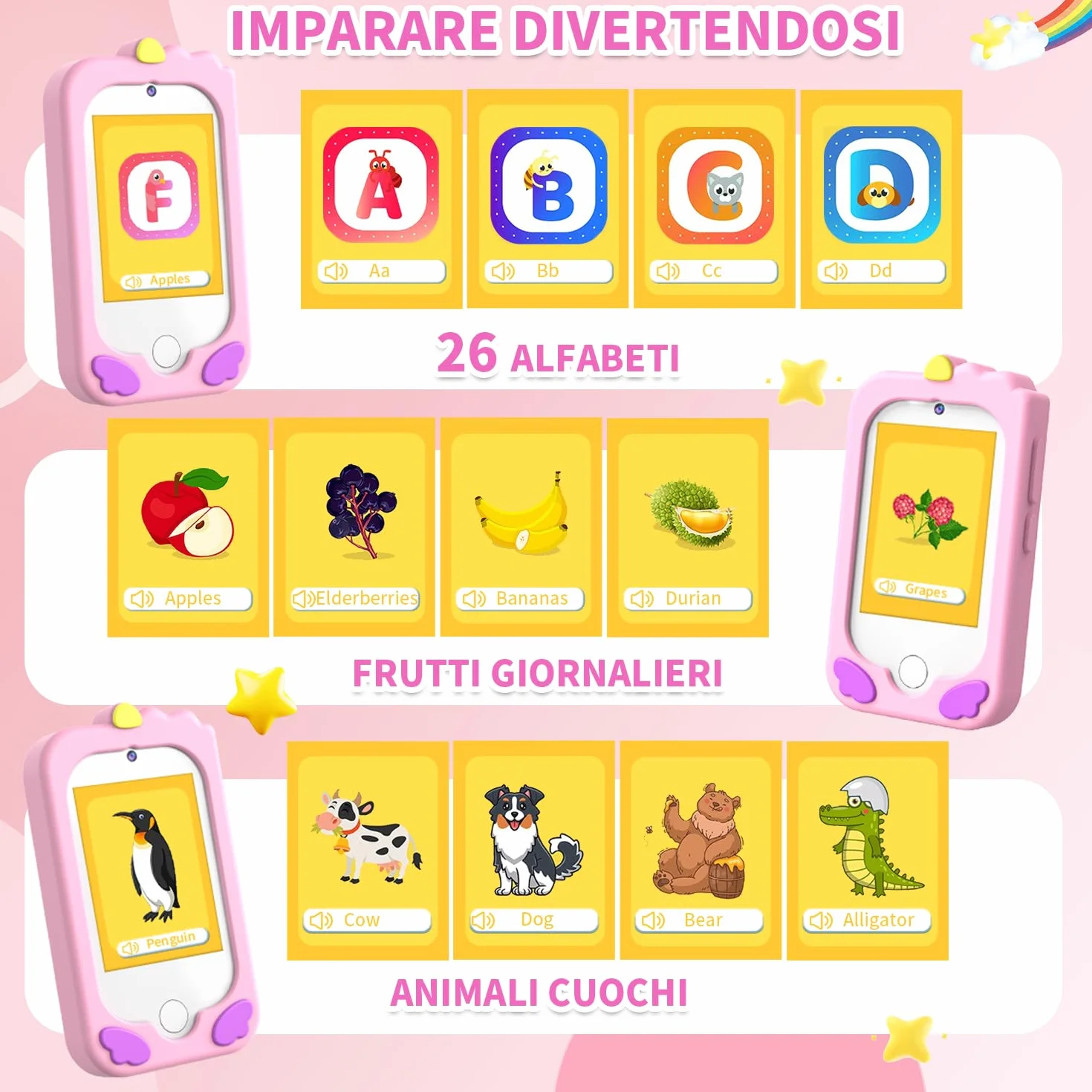 CHAKEYAKE Telefono per Bambini, Macchina Fotografica Bambini con 2,8" Tattile, Doppio Kamera, Lettore MP3, Scheda SD 32 GB, Regali di Natale e Compleanno per 3 4 5 6 7 8 9 10 Anni (Rosa)