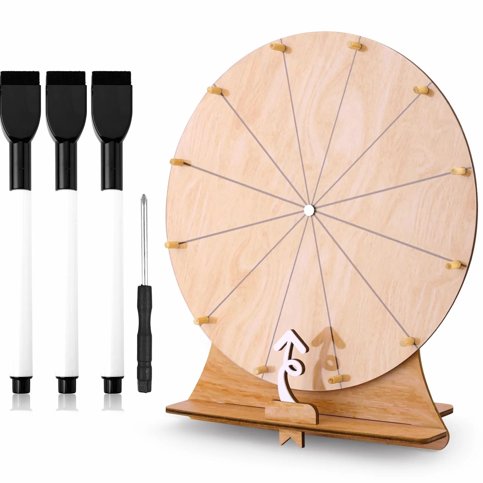 Gosknor 30cm Ruota dei Premi Che Gira, 12 Slot da Tavolo Gioco della Ruota della Fortuna Legno Prize Wheel con Supporto per Giochi di Filatura Fiere Carnevale attività per Le Vacanze