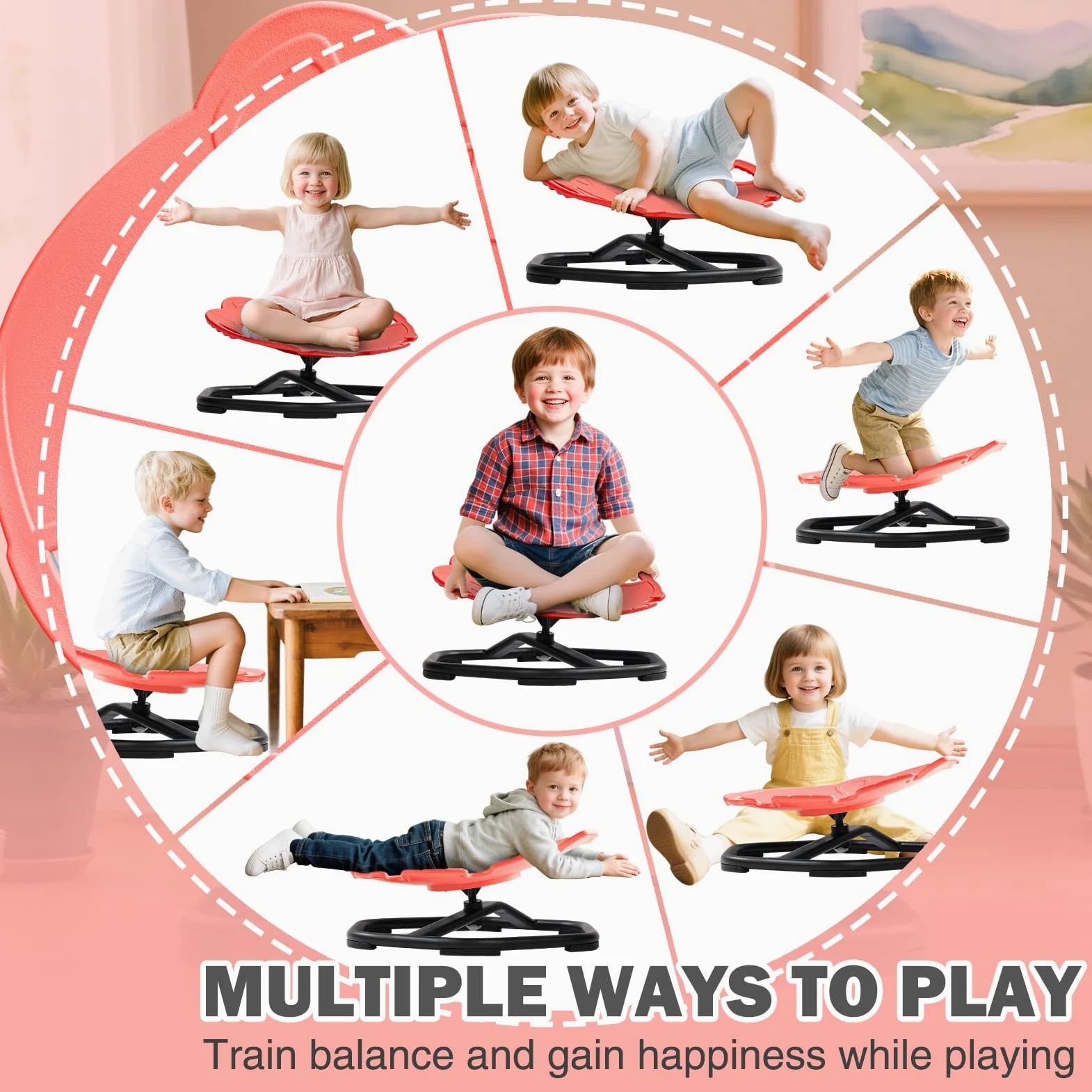 Carosello autismo per bambini, sedia girevole con maniglia, sedia girevole sensoriale a 360°, giocattolo per autismo, strumento di aiuto ADHD, allenamento coordinazione fisica ed equilibrio, sedia di