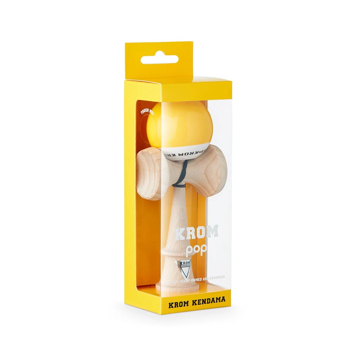 KROM PRO Kendama Originale in Legno per Principianti ed esperti – Pop LOL Giallo – Gioco di abilità per Esterni e Interni – Giocattolo in Legno con Corda e Palla