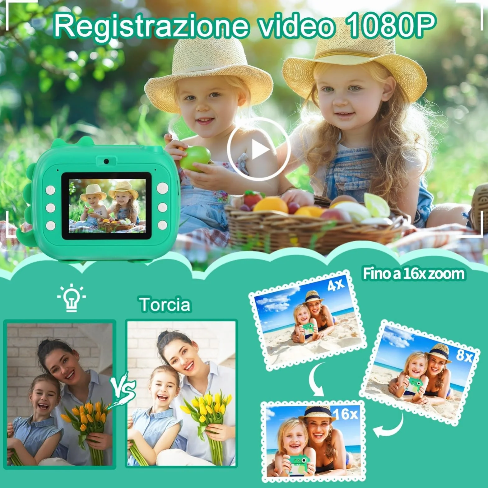 ARNSSIEN Macchina Fotografica Bambini Istantanea, 1080P Fotocamera Istantanea con 7 Rotoli di Carta, Fotocamera Digitale Bambini 2.4 Pollici, Regalo di Natale e Compleanno per Bambino di 3-12 Anni, M3