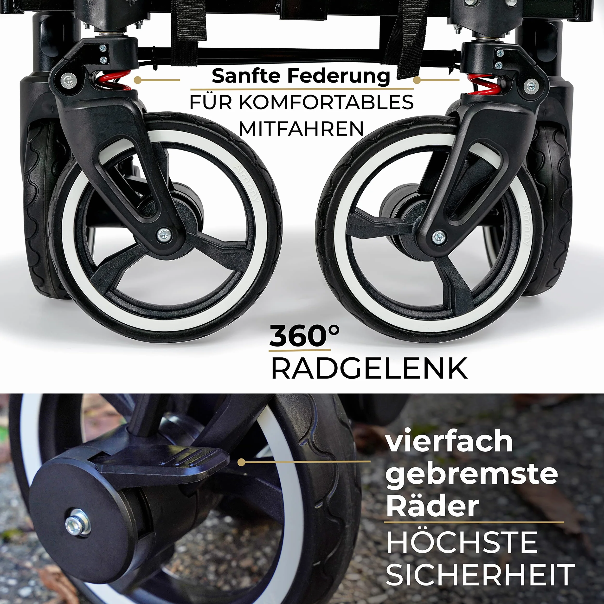 Carrello a spinta con tetto carrello campeggio carretto con tetto carrello da spiaggia bambini Cofano antipioggia Zanzariera Tazza Freno Ammortizzatore portata 80 kg 1-8 anni bambino carro pieghevole