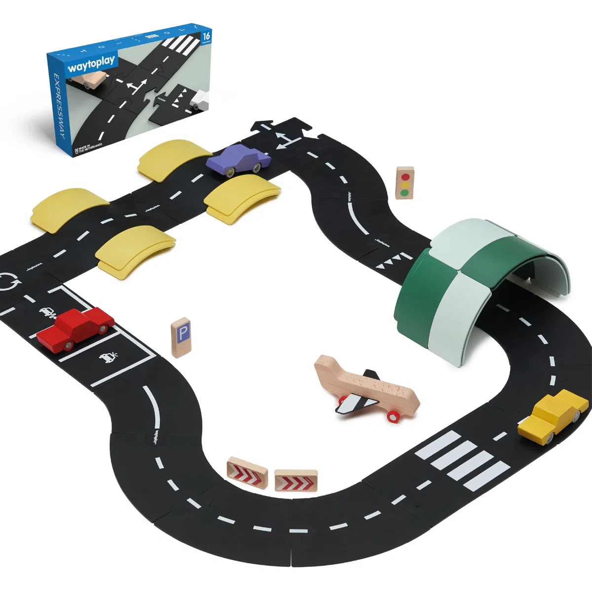 Waytoplay Strada Giocattolo 16 Pezzi Nero con Strisce Bianche