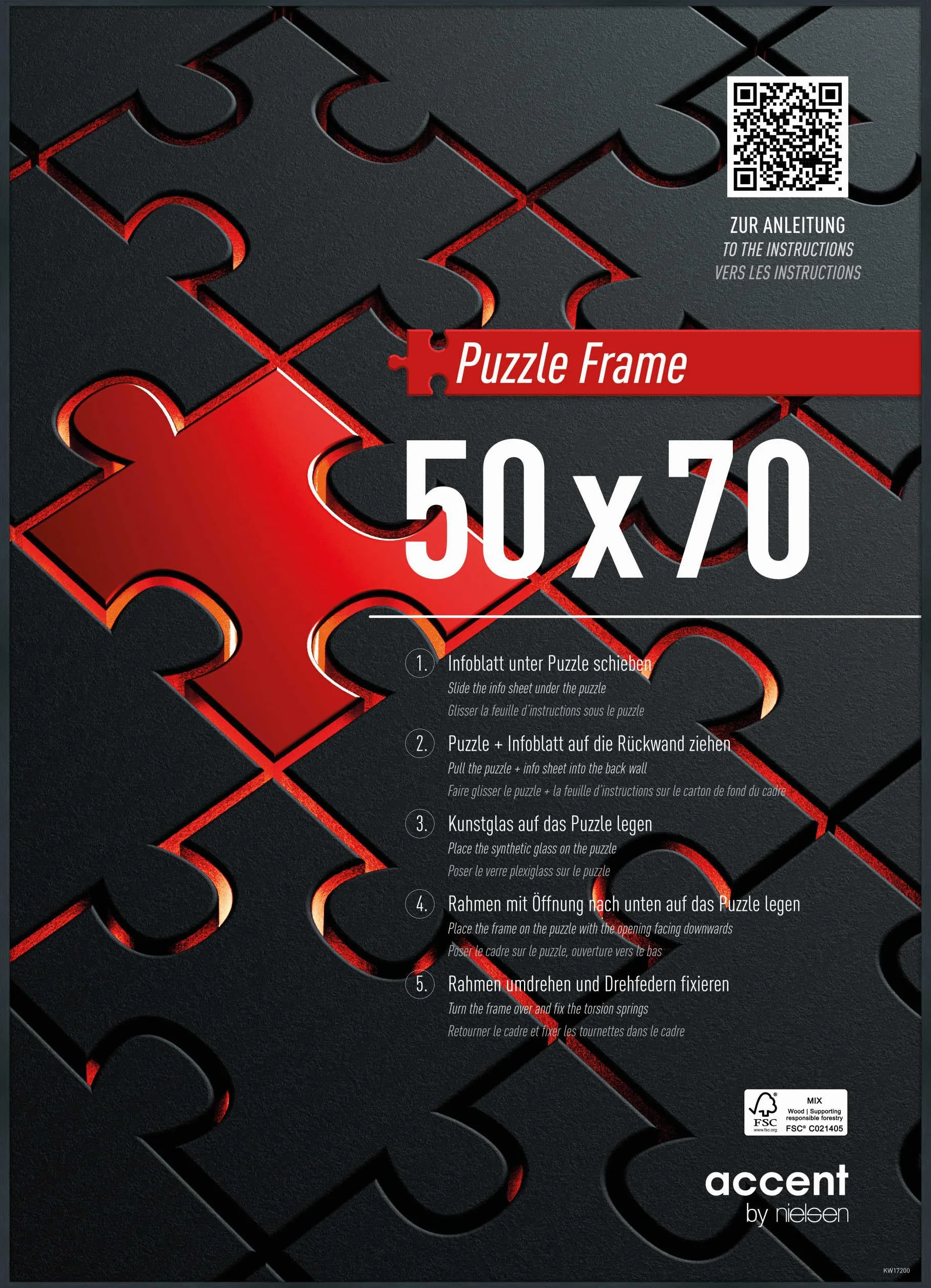 accent by nielsen cornici per puzzle, 50 x 70 cm, alluminio, Estructura Negro Mate, cornice per posterin formato verticale e orizzontale, vetro sintetico, Puzzle