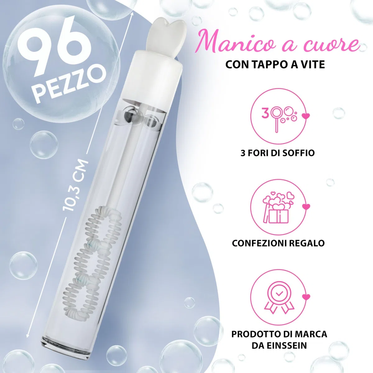 EinsSein 96x Bolle di sapone matrimonio Vetro d’amore Box bianco wedding bubbles sposi nozze festa compleanno battesimo decorazioni tavolo regalo