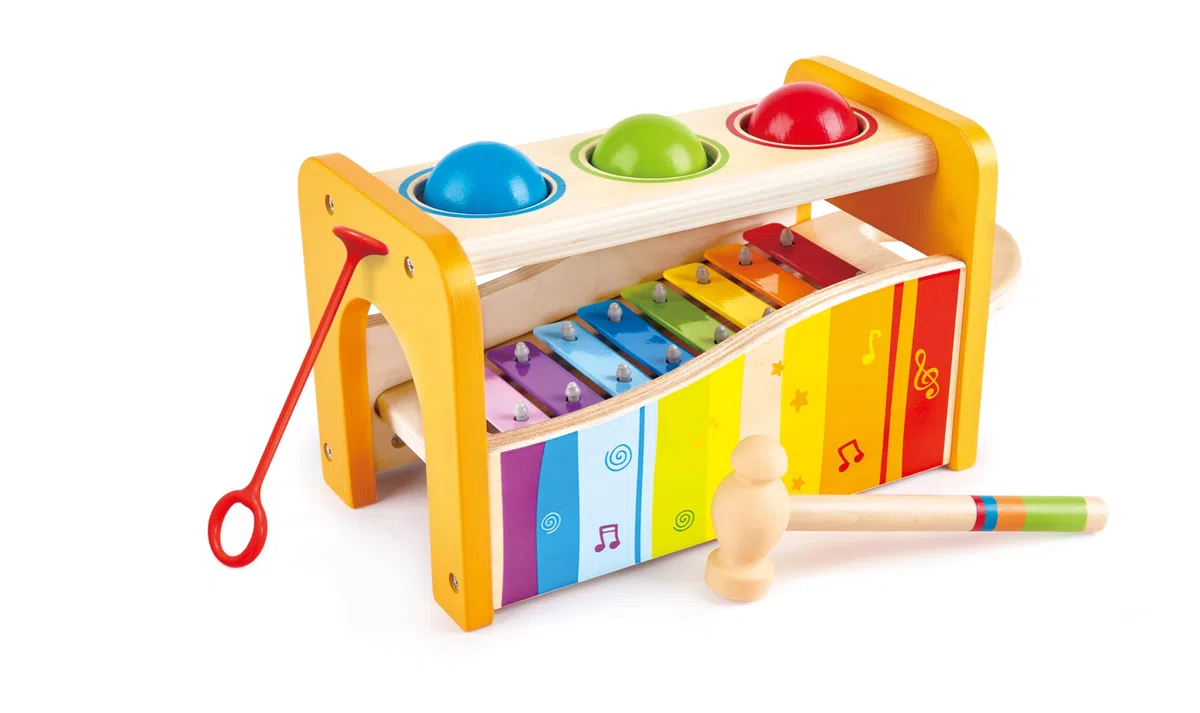 Hape Banco delle Palline con Xilofono | Giocattolo Musicale di Legno Resistente per Bambini