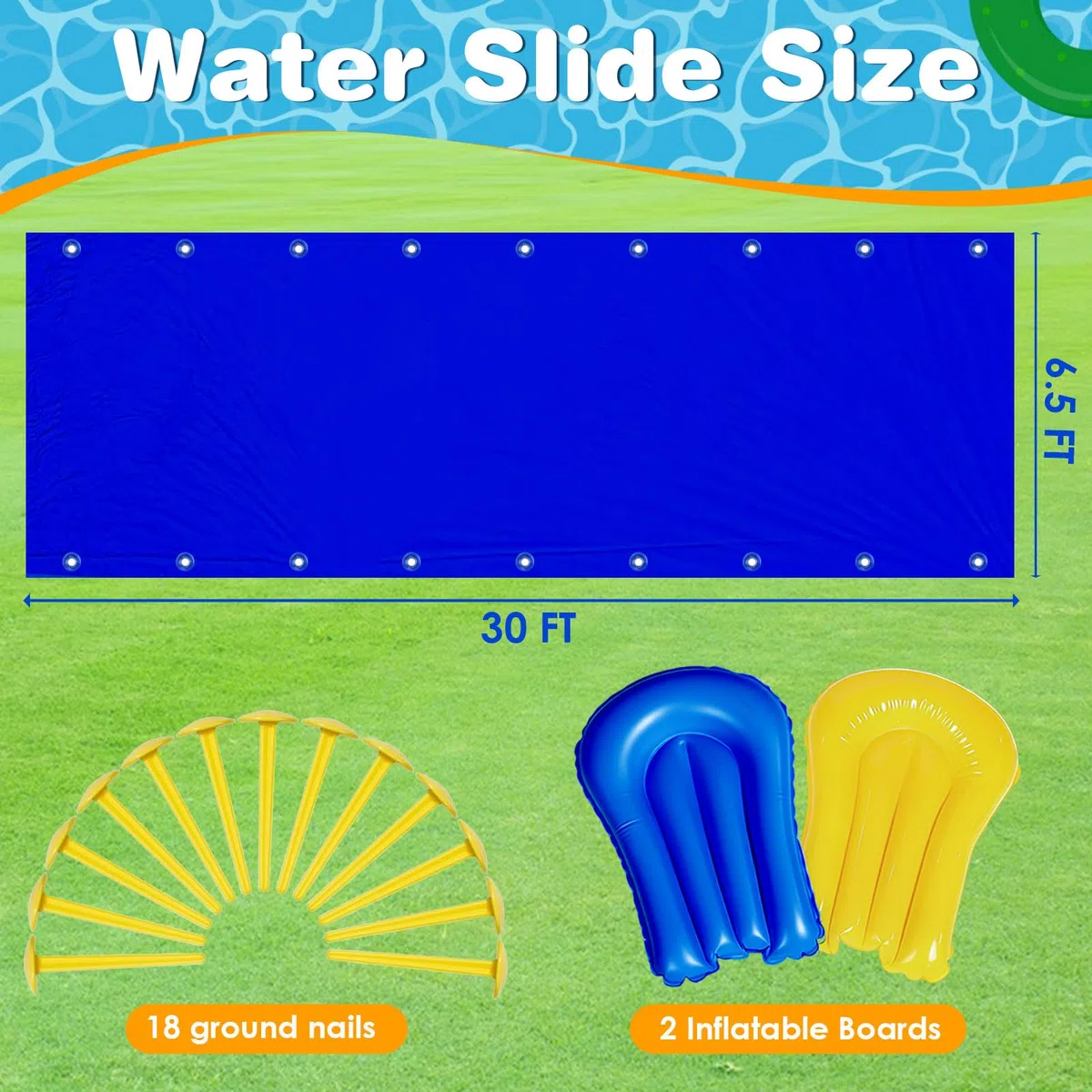 Scivolo Acquatico da 9,1 m con 2 Tavole Gonfiabili e Pali per Bambini e Adulti